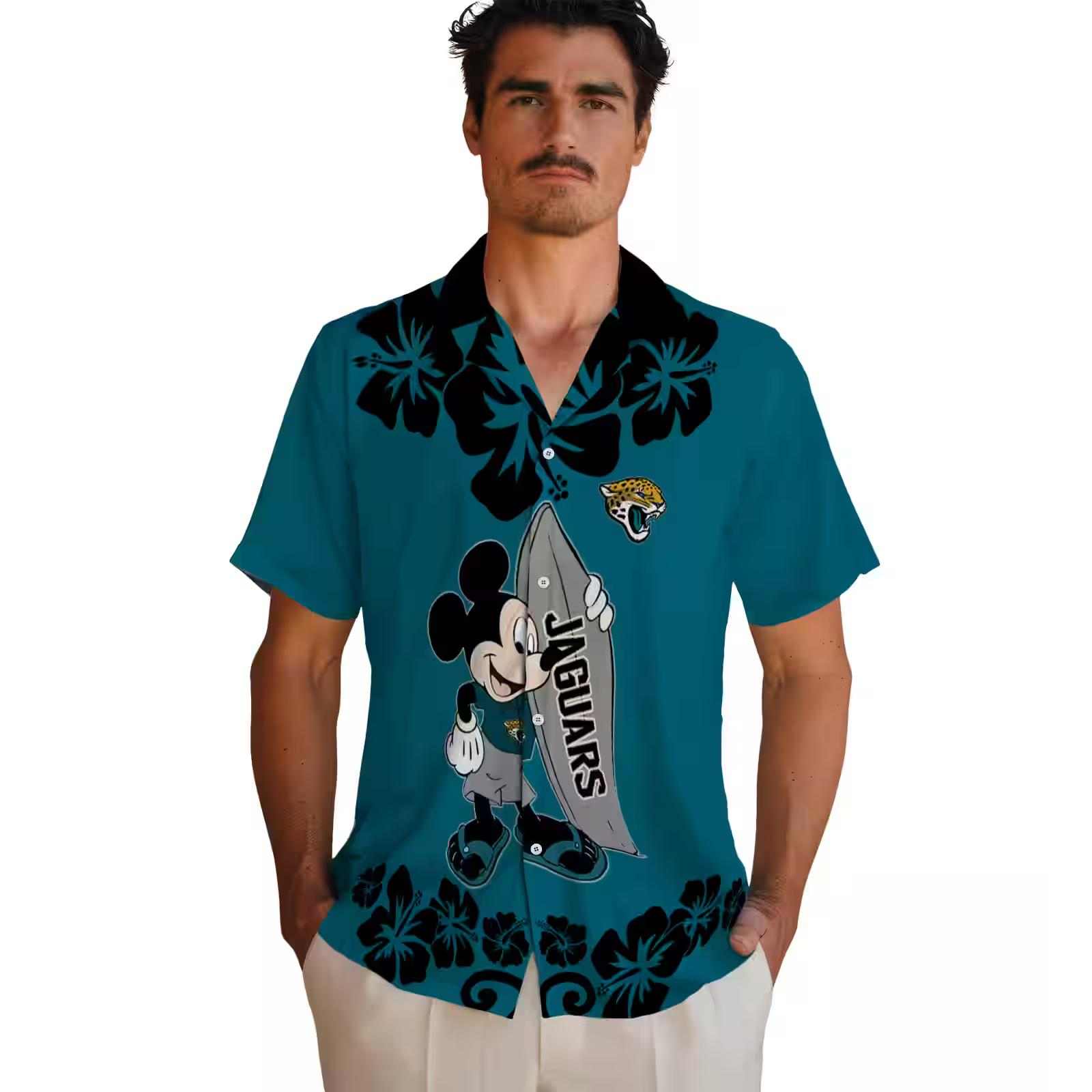 jacksonville jaguars surfing mickey teal hawaiian shirt fashion forward