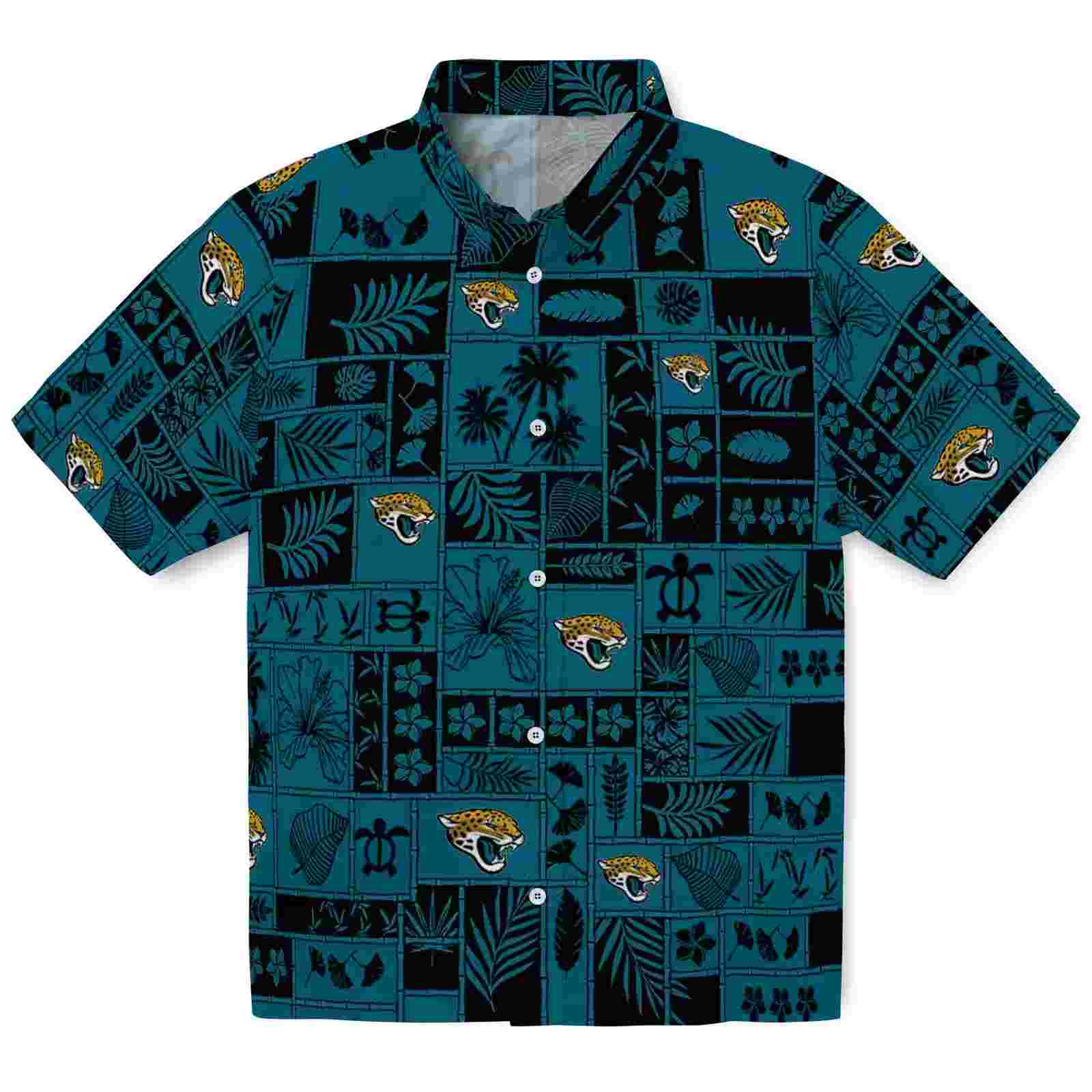 jacksonville jaguars tropical patchwork teal black hawaiian shirt best selling