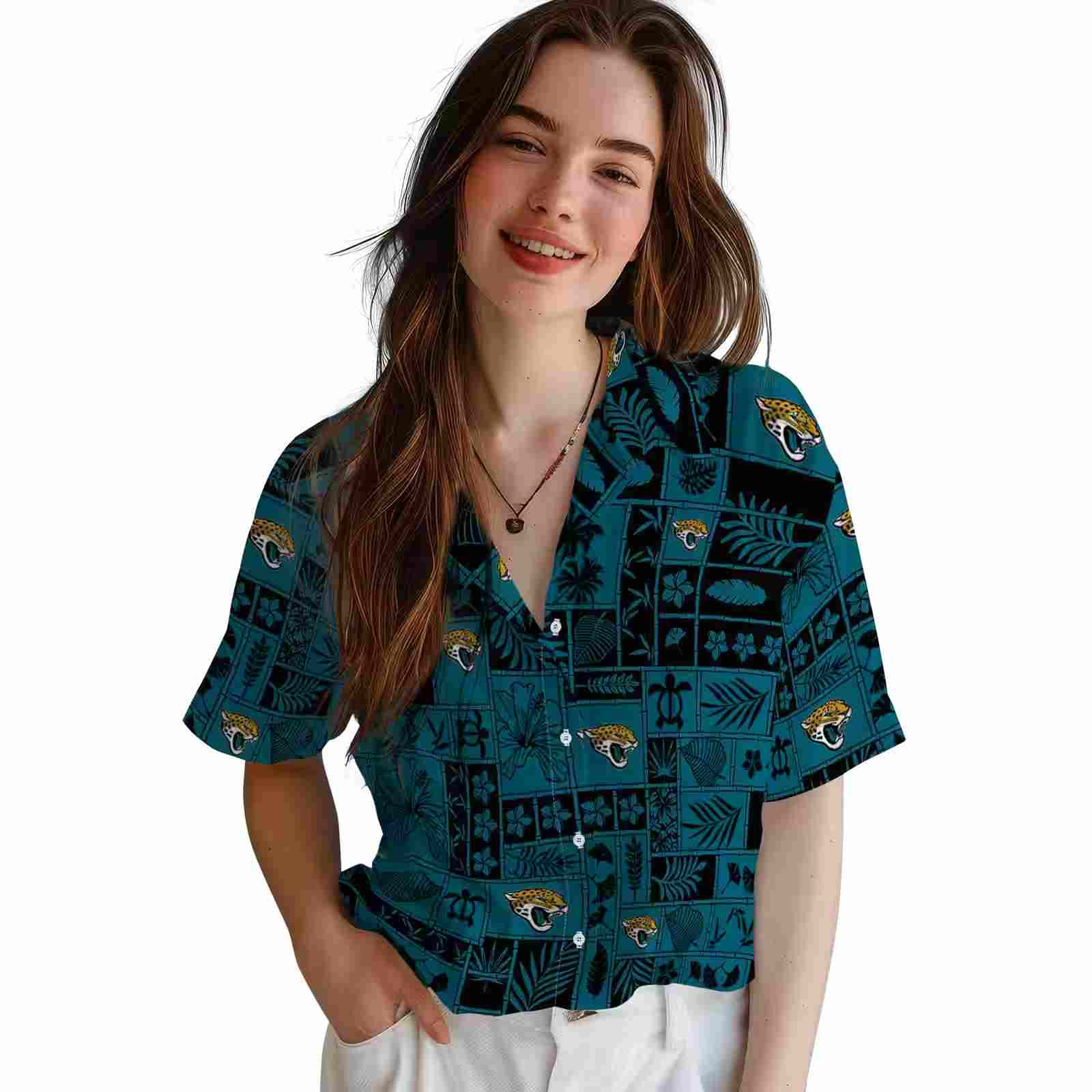 jacksonville jaguars tropical patchwork teal black hawaiian shirt latest model