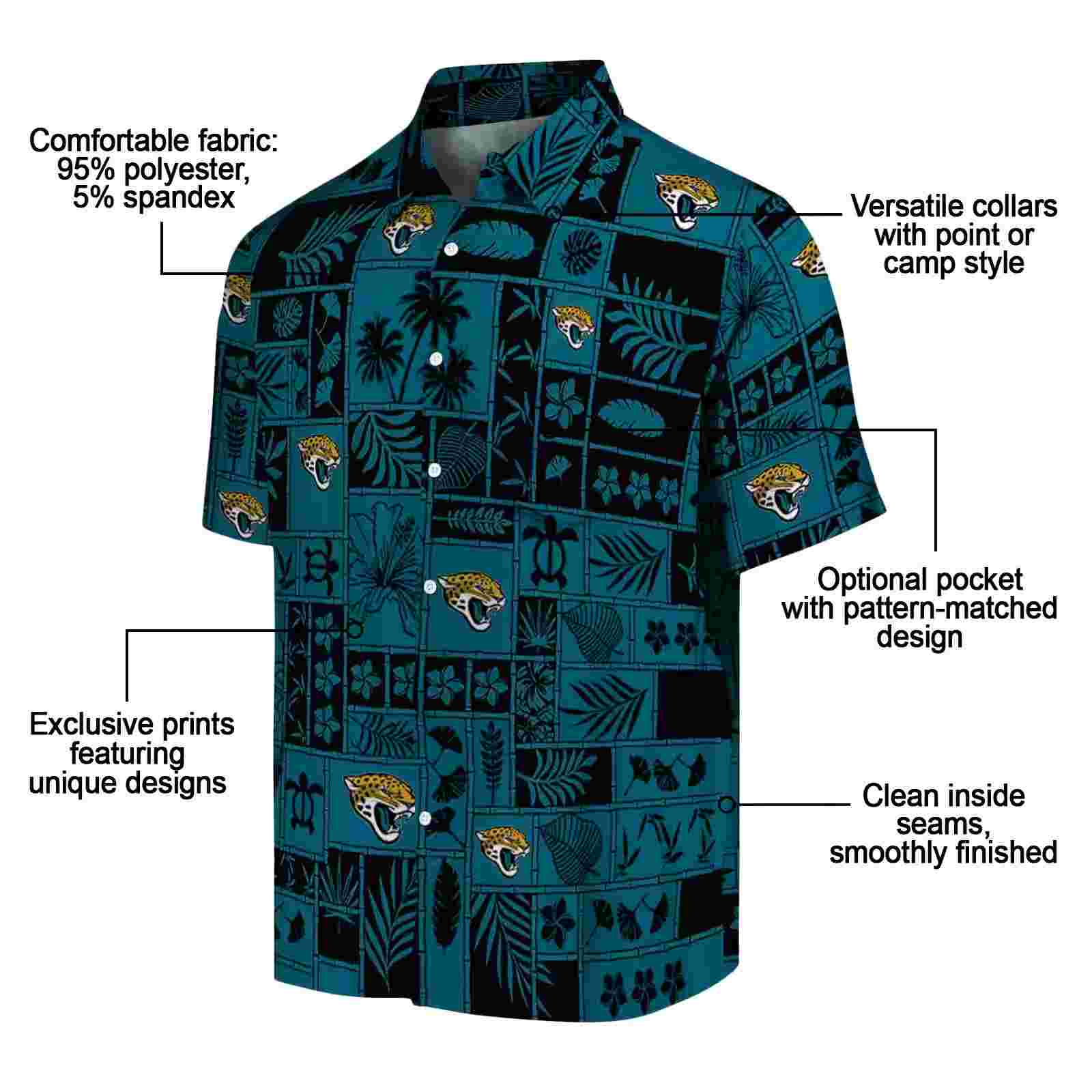 jacksonville jaguars tropical patchwork teal black hawaiian shirt new arrival