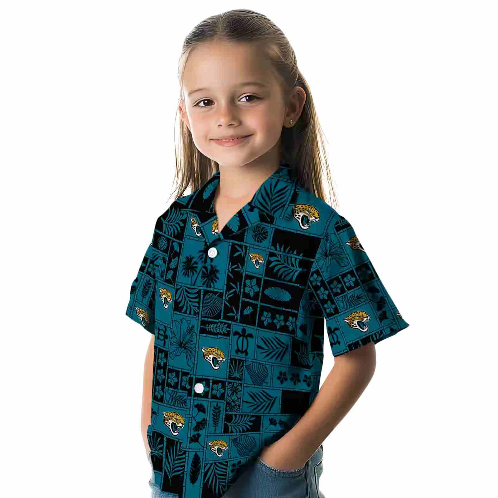 jacksonville jaguars tropical patchwork teal black hawaiian shirt premium grade