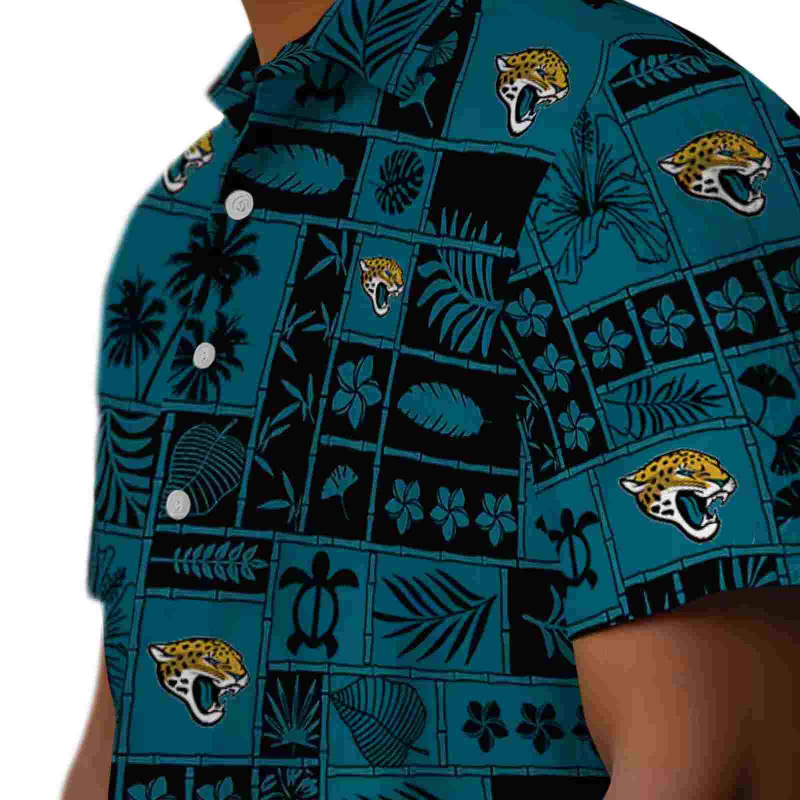 jacksonville jaguars tropical patchwork teal black hawaiian shirt trendy