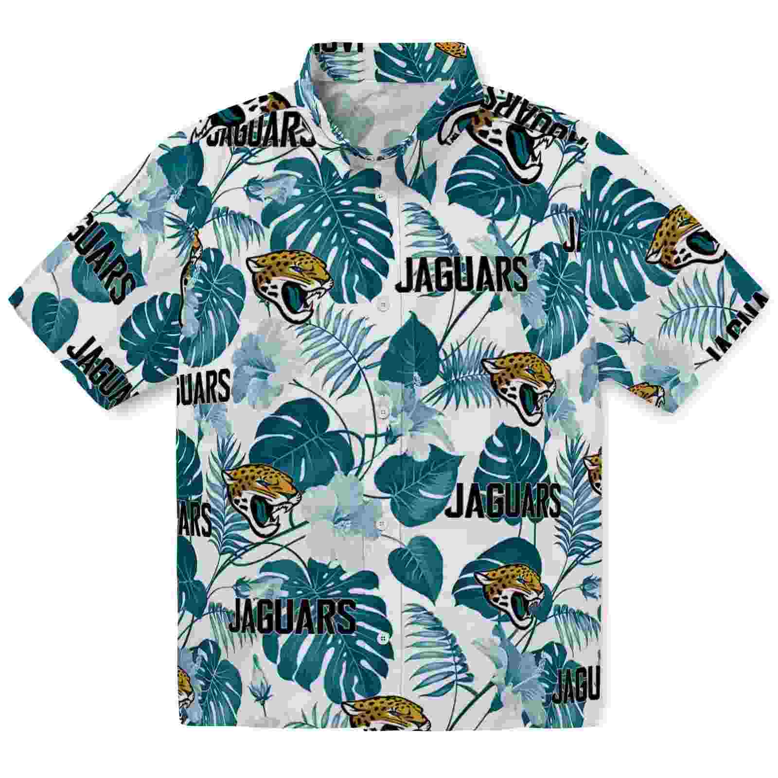 Jacksonville Jaguars Tropical Plants Teal White Hawaiian Shirt