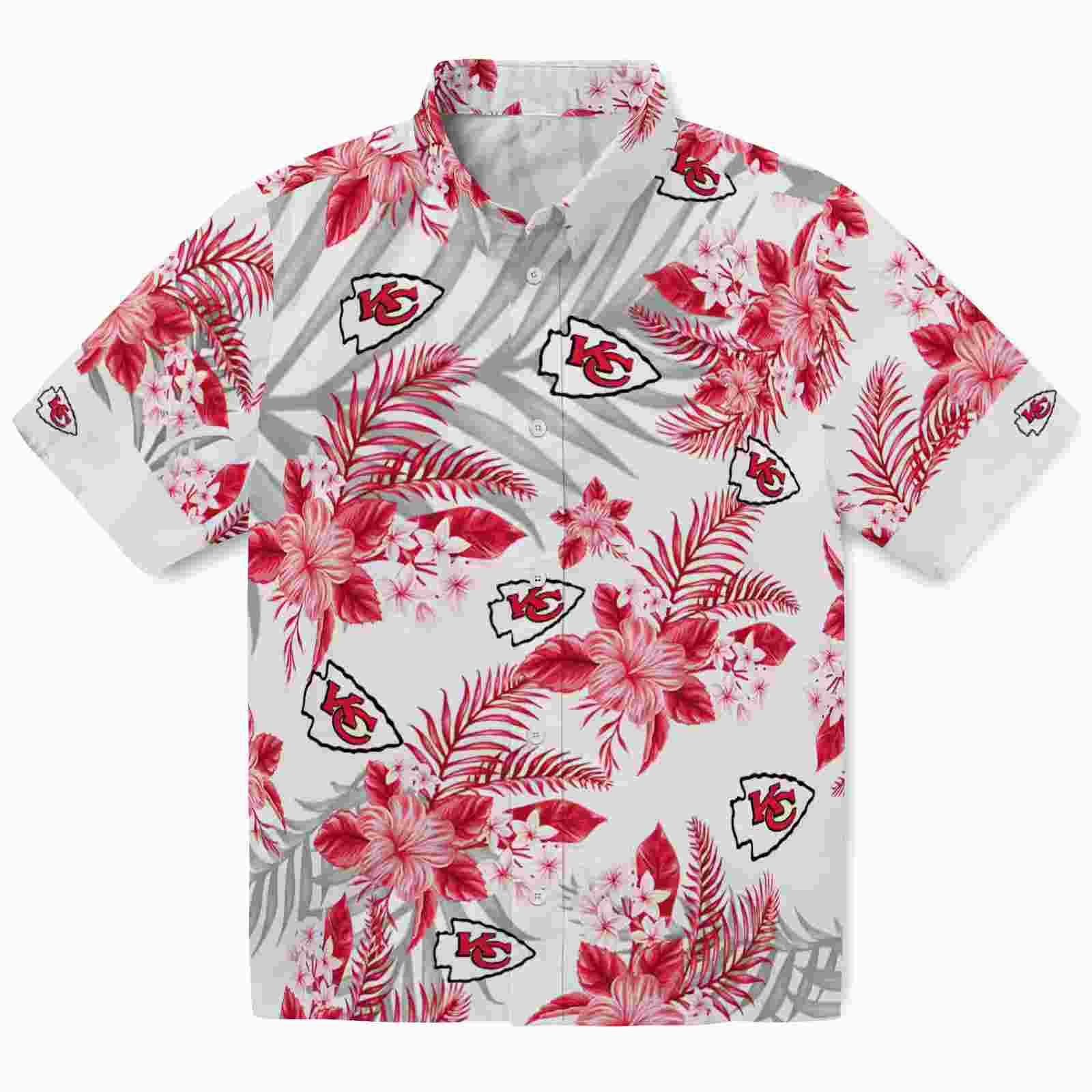 Kansas City Chiefs Hibiscus Palm Leaves Red White Hawaiian Shirt