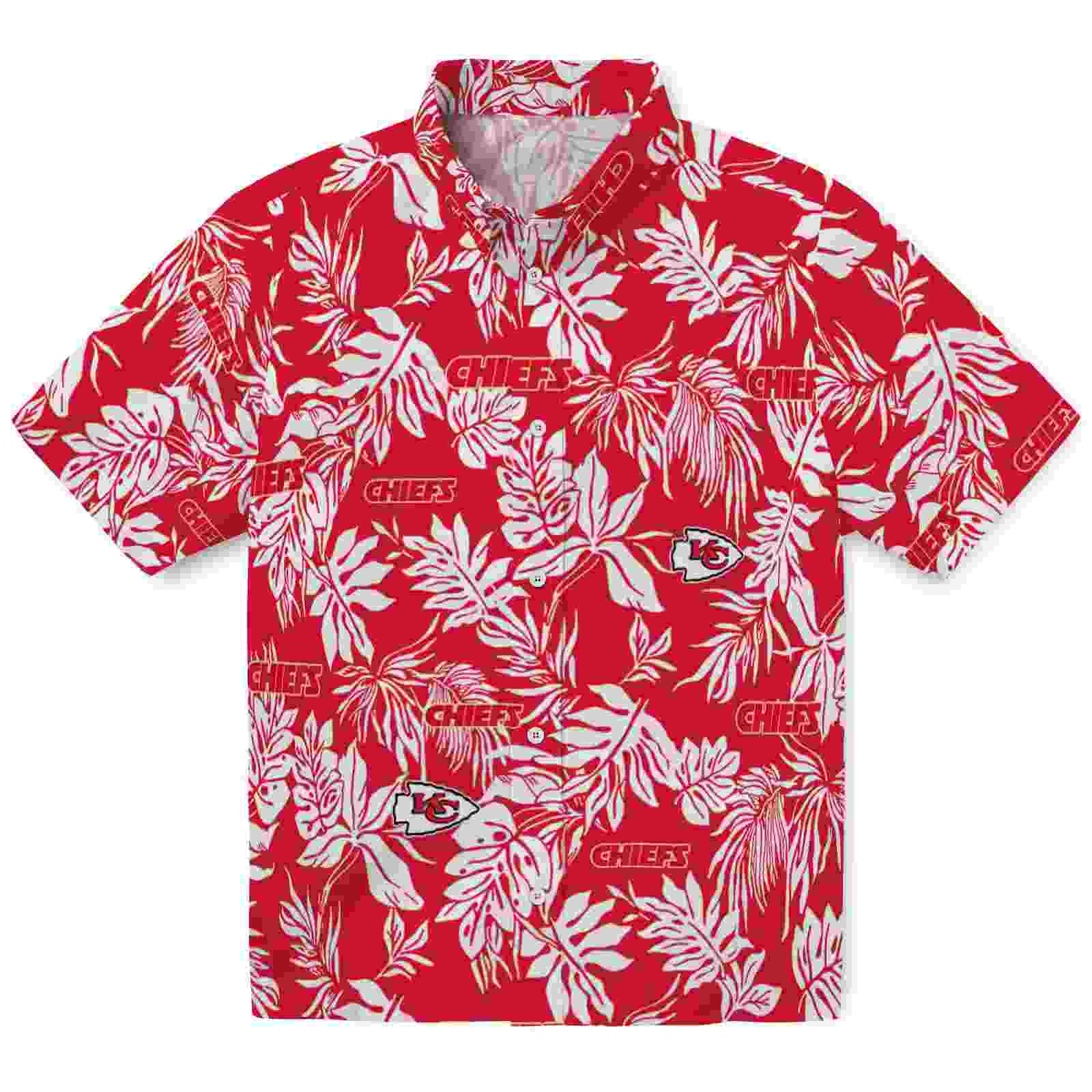 Kansas City Chiefs Tropical Leaf Red White Hawaiian Shirt