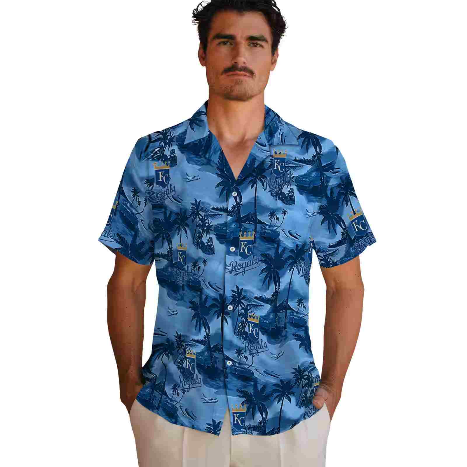 kansas city royals coastal palms royal blue hawaiian shirt fashion forward