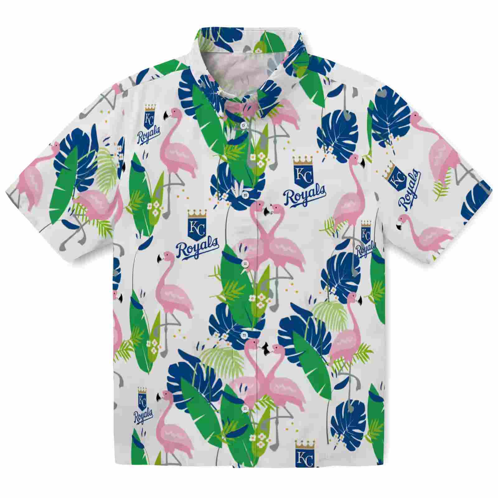 Kansas City Royals Flamingo Foliage Royal Blue Green Hawaiian Shirt