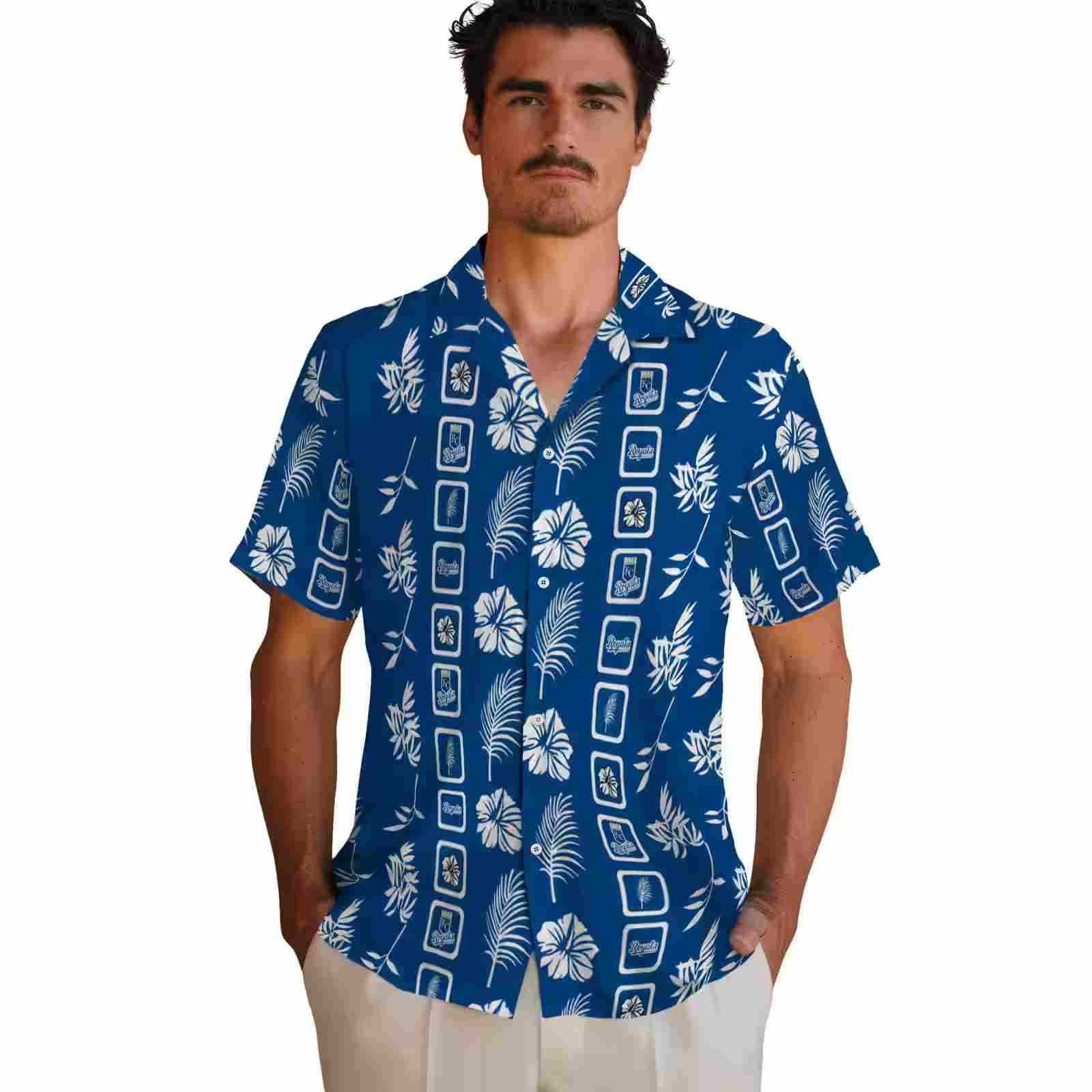 kansas city royals framed floral royal blue hawaiian shirt fashion forward