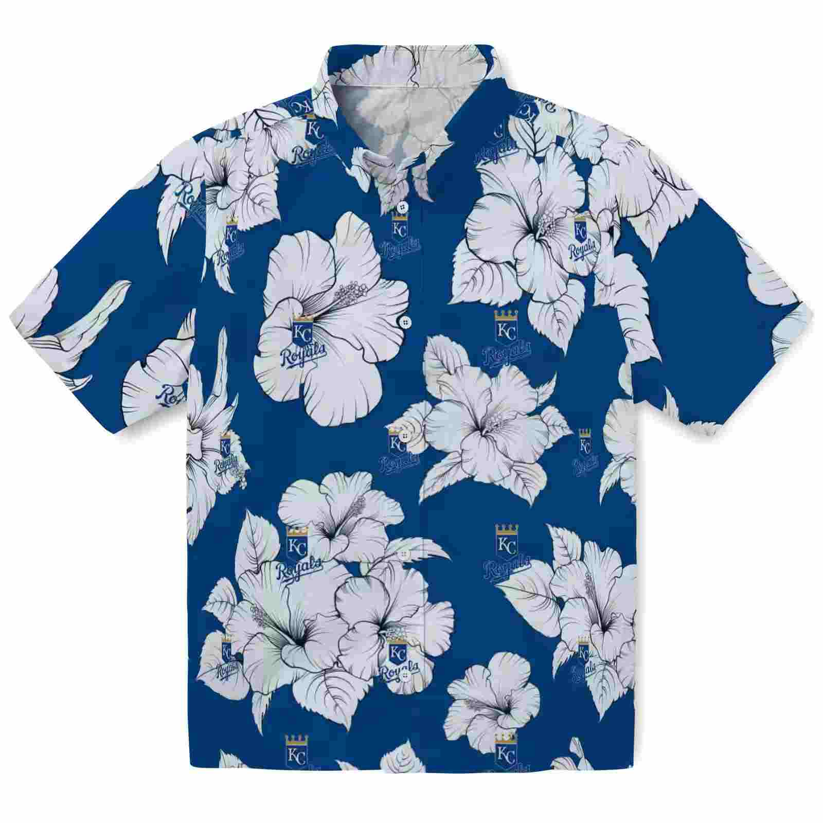 Kansas City Royals Hibiscus Blooms Royal Blue White Hawaiian Shirt