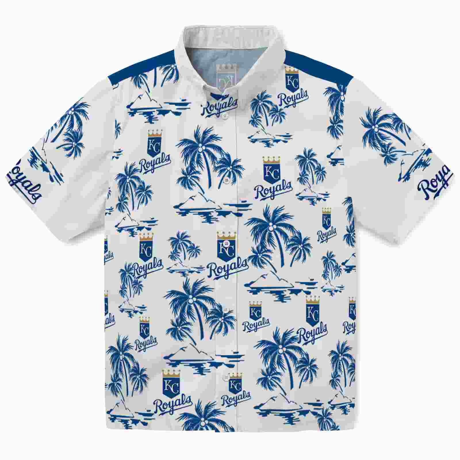 Kansas City Royals Palm Island Print Royal Blue White Hawaiian Shirt