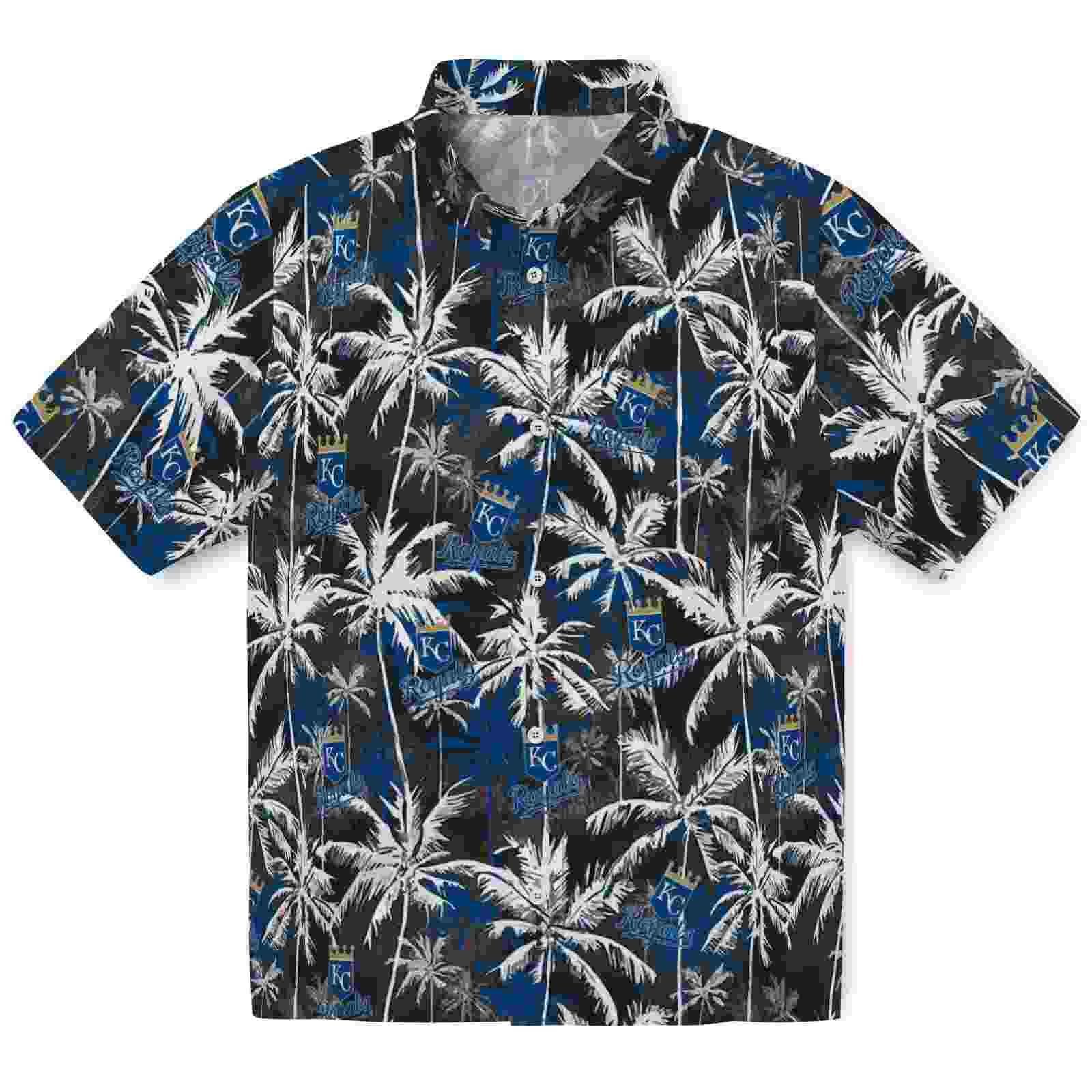 Kansas City Royals Palm Pattern Royal Blue Black Hawaiian Shirt