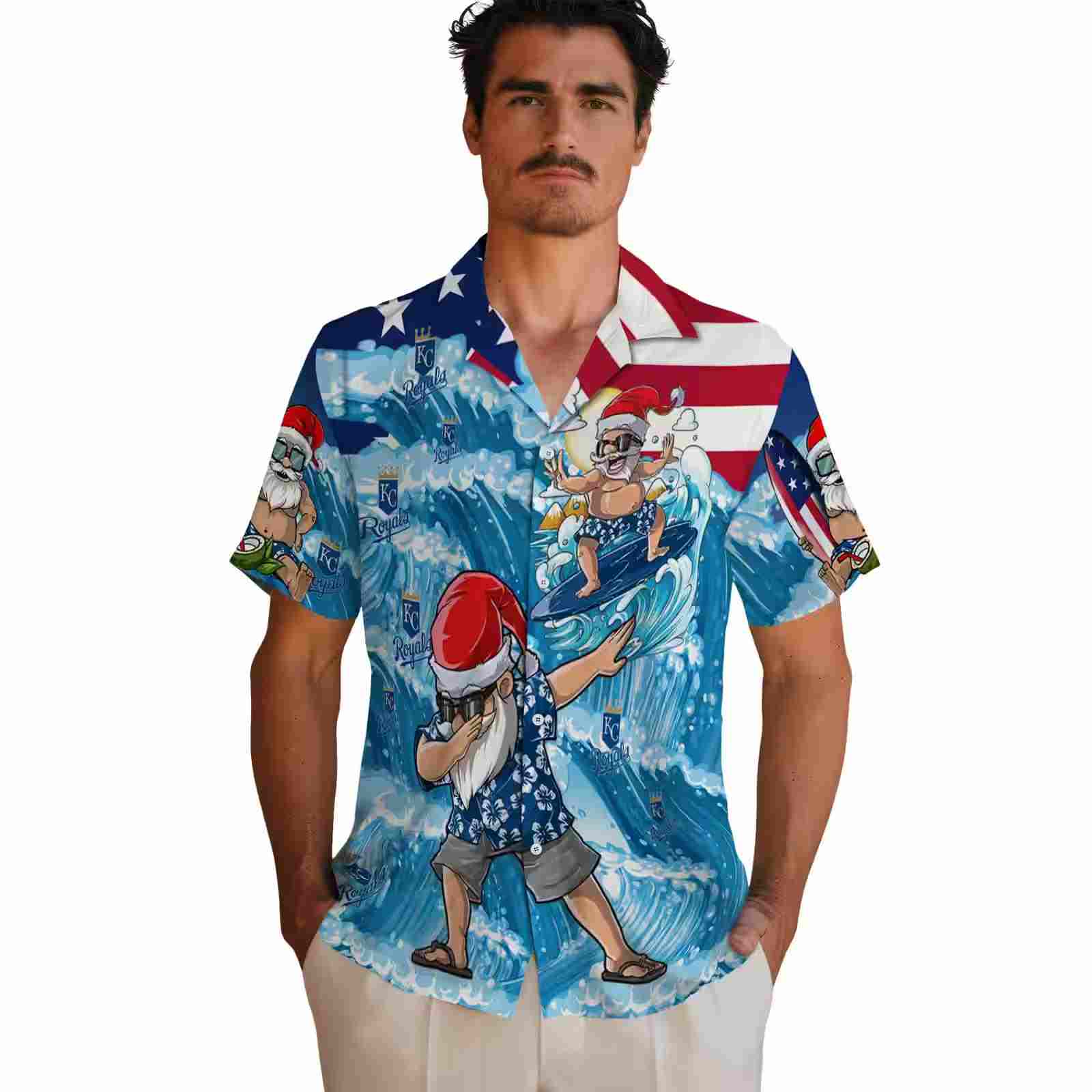 kansas city royals surfing santa blue hawaiian shirt fashion forward