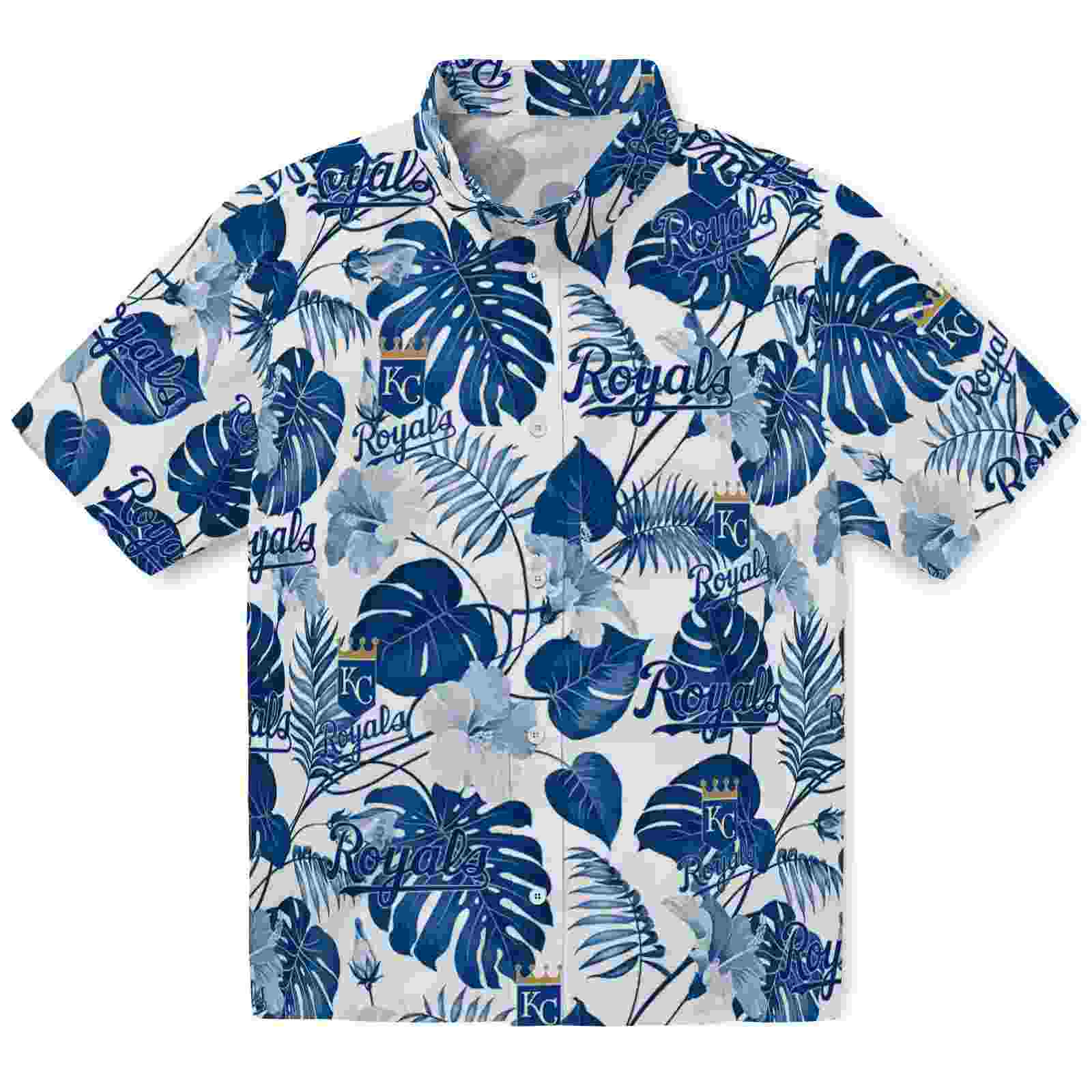 Kansas City Royals Tropical Plants Royal Blue White Hawaiian Shirt