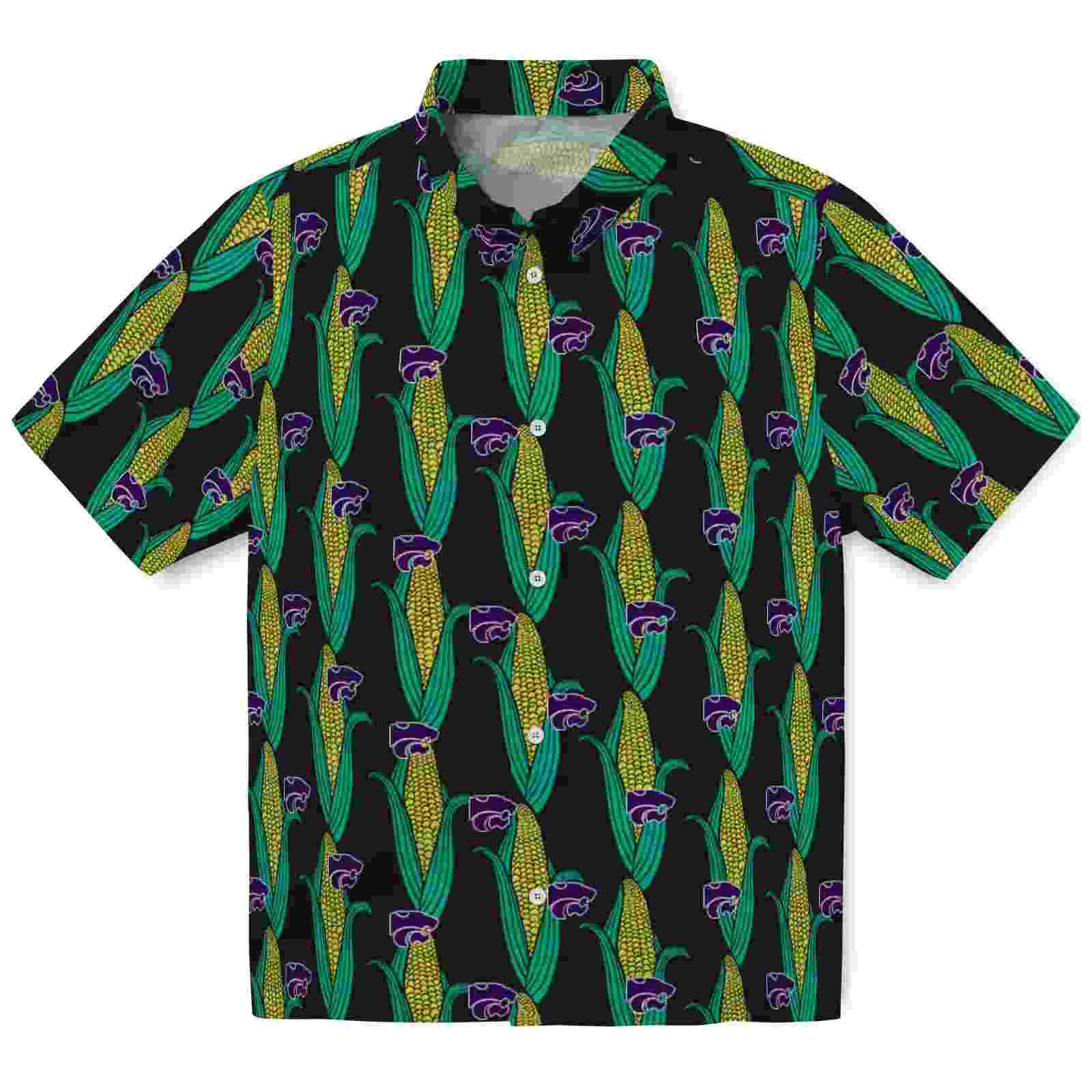 Kansas State Wildcats Corn Motifs Black Green Hawaiian Shirt