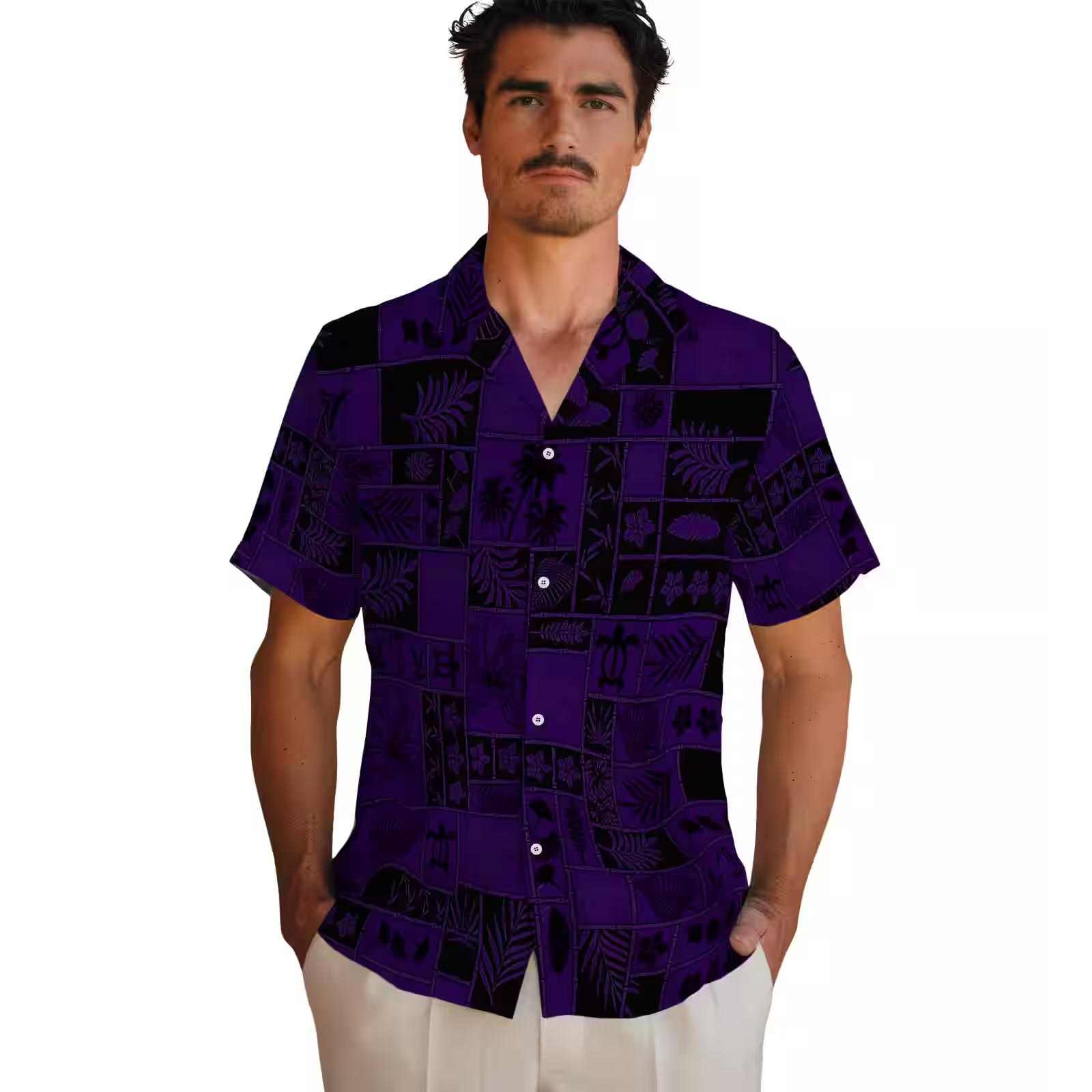 kansas state wildcats tropical patchwork purple black hawaiian shirt fashion forward