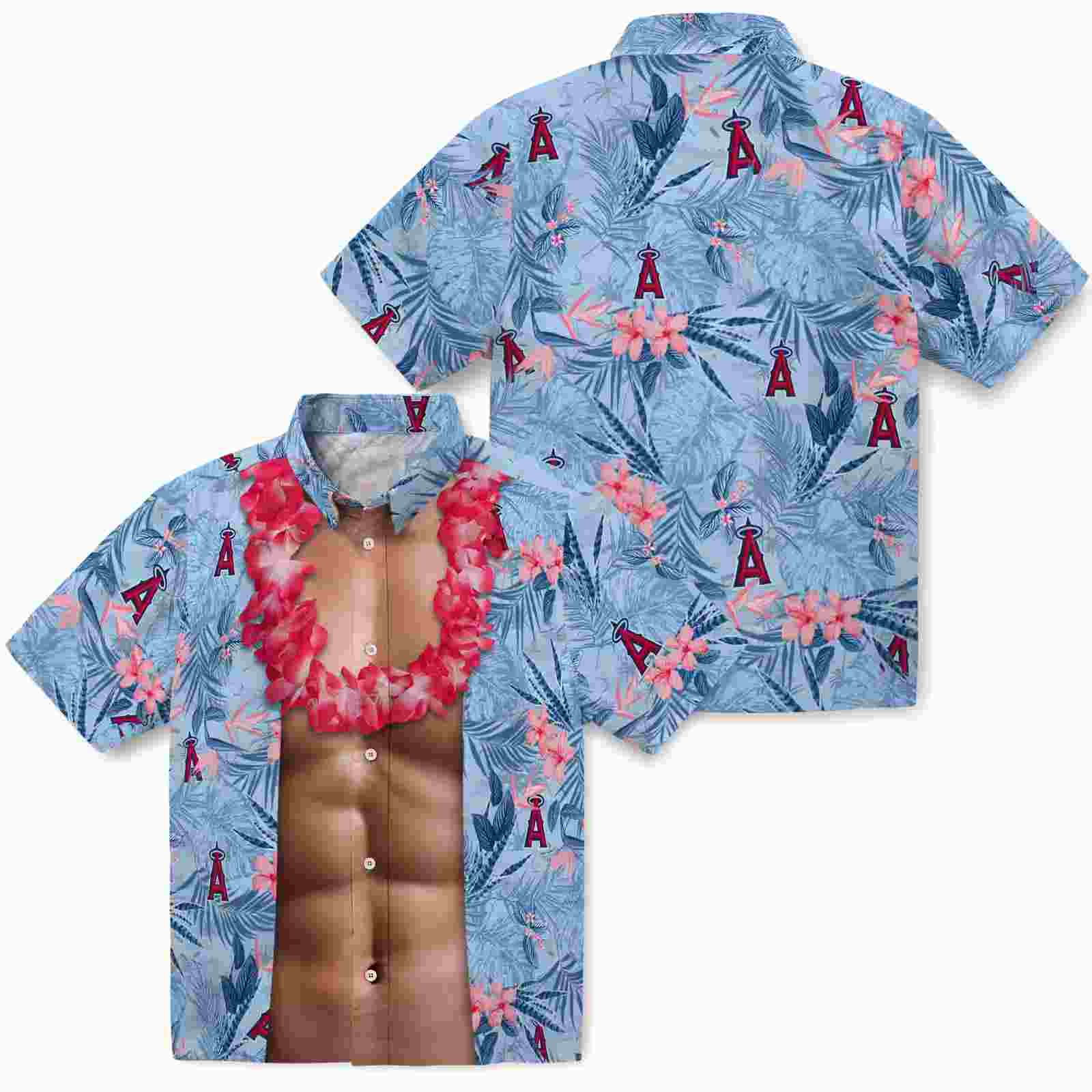 los angeles angels chest illusion blue hawaiian shirt high quality