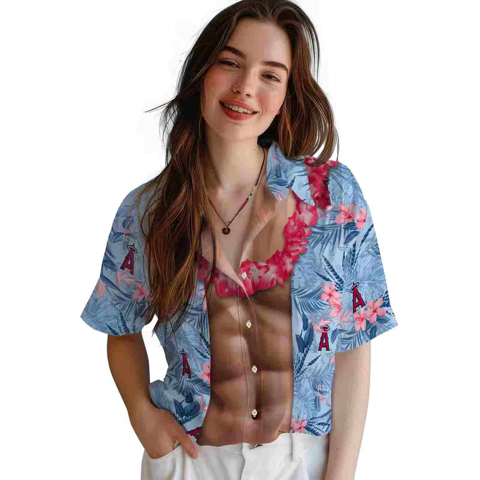 los angeles angels chest illusion blue hawaiian shirt latest model