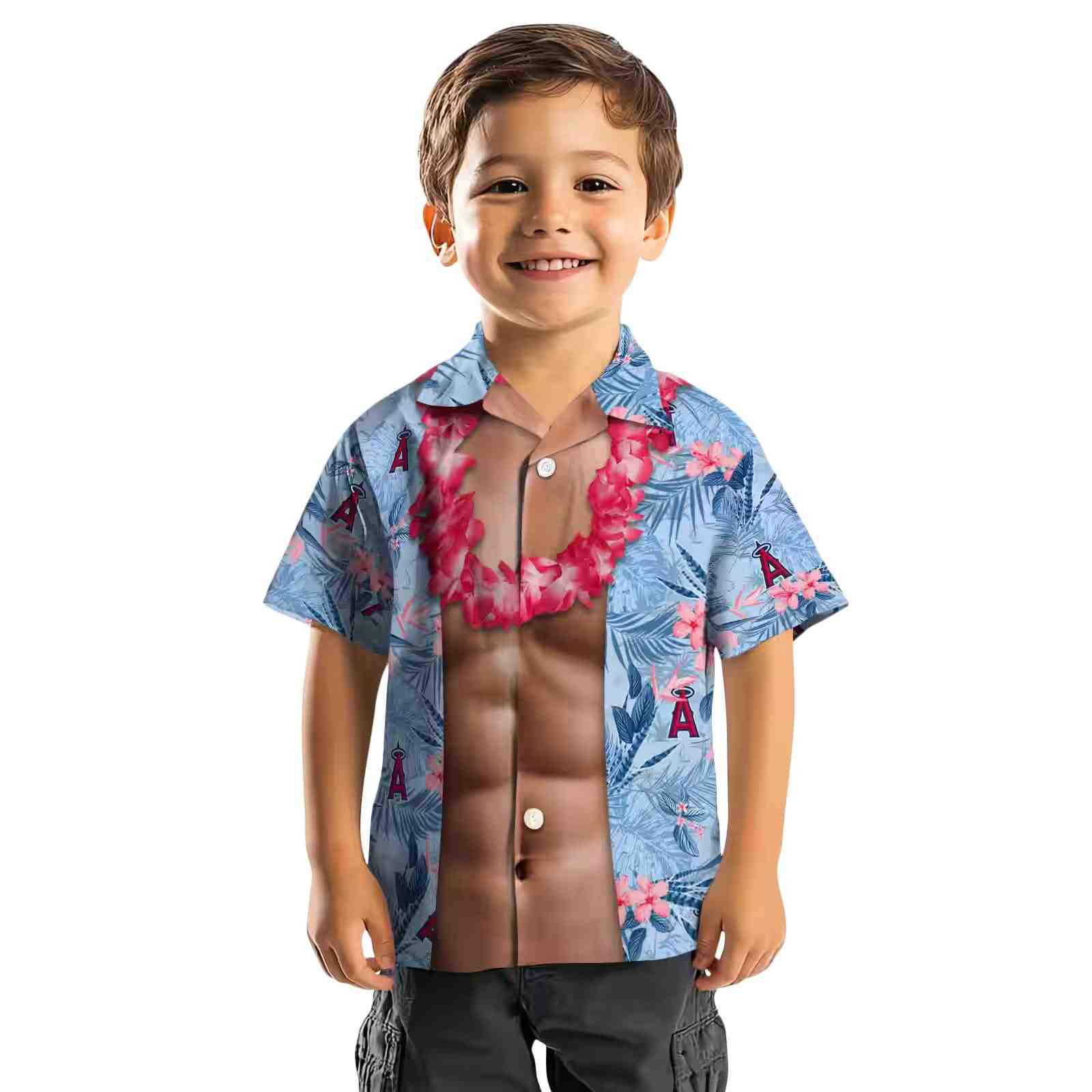 los angeles angels chest illusion blue hawaiian shirt top rated