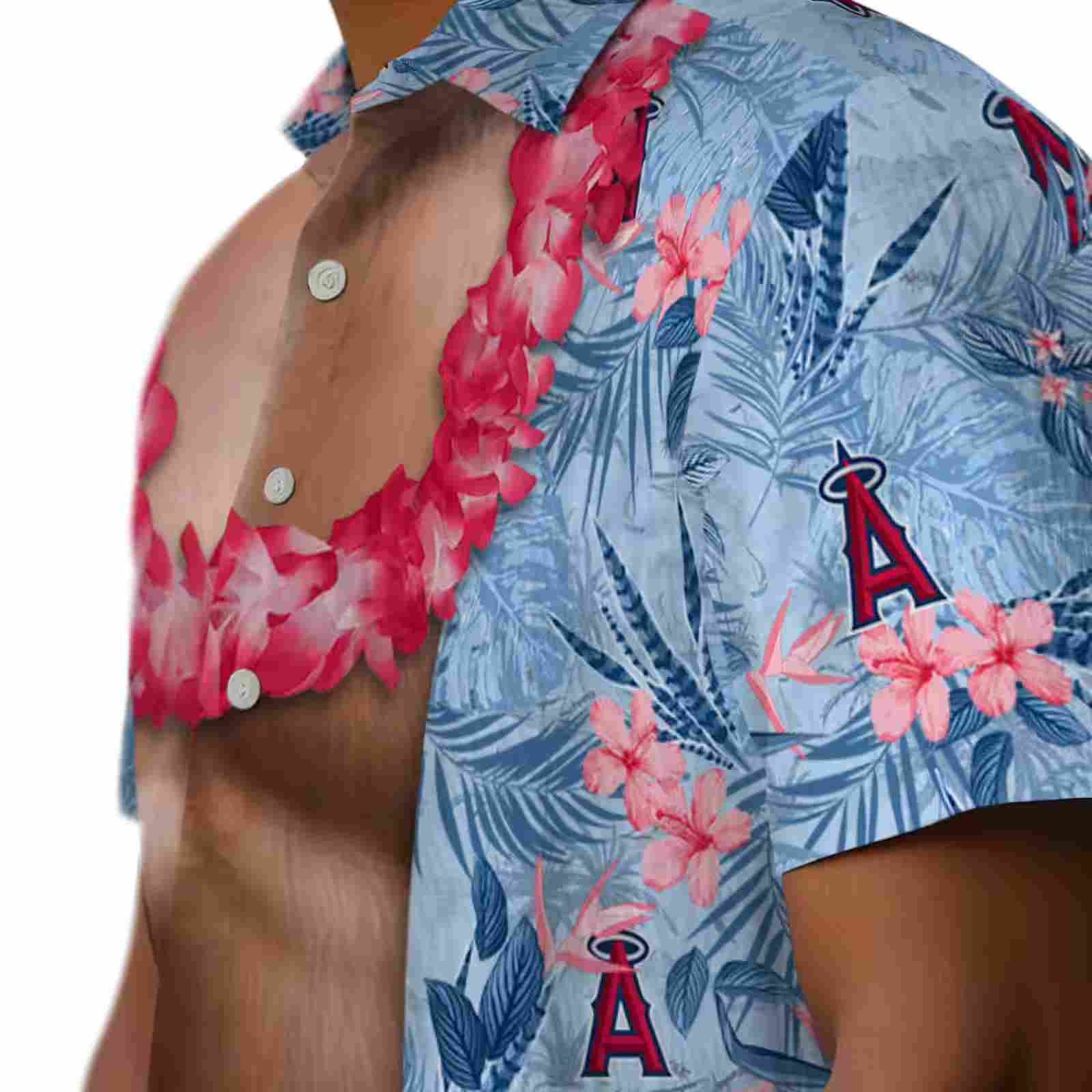 los angeles angels chest illusion blue hawaiian shirt trendy