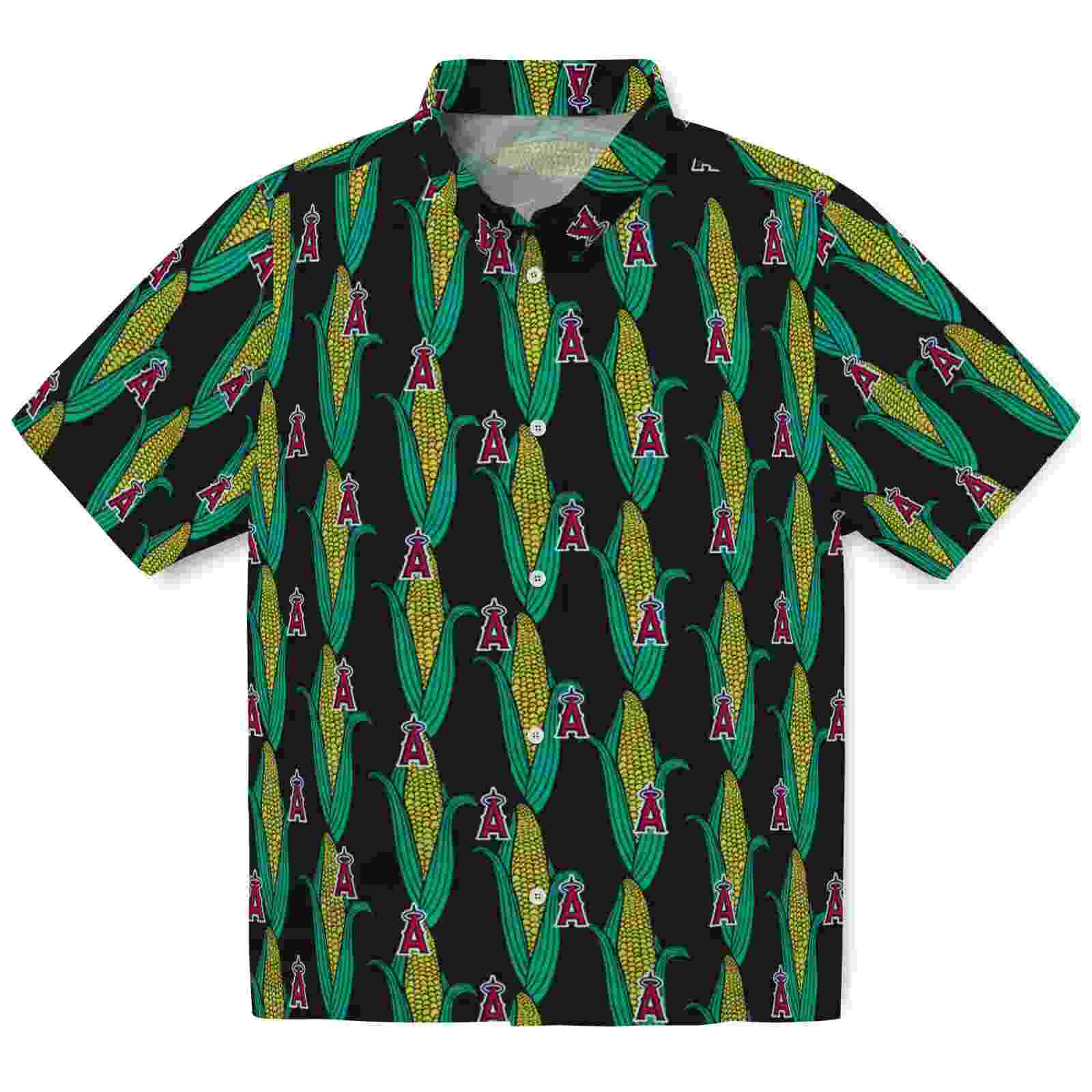 Los Angeles Angels Corn Motifs Black Green Hawaiian Shirt