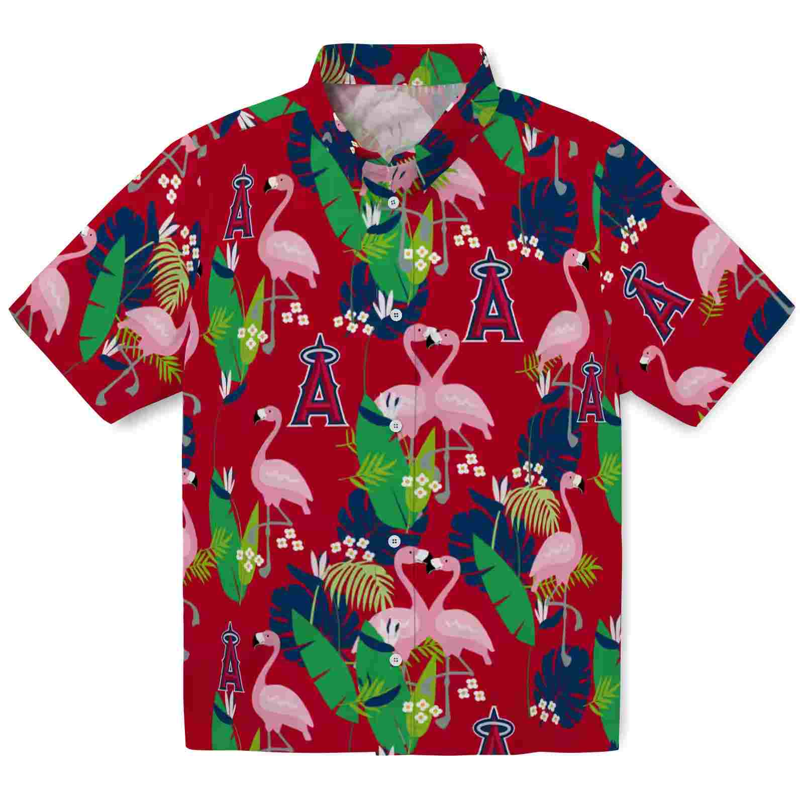 Los Angeles Angels Flamingo Foliage Blue Green Hawaiian Shirt