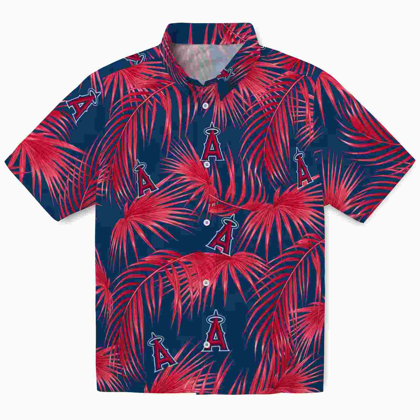 Los Angeles Angels Leafy Palms Blue Hawaiian Shirt