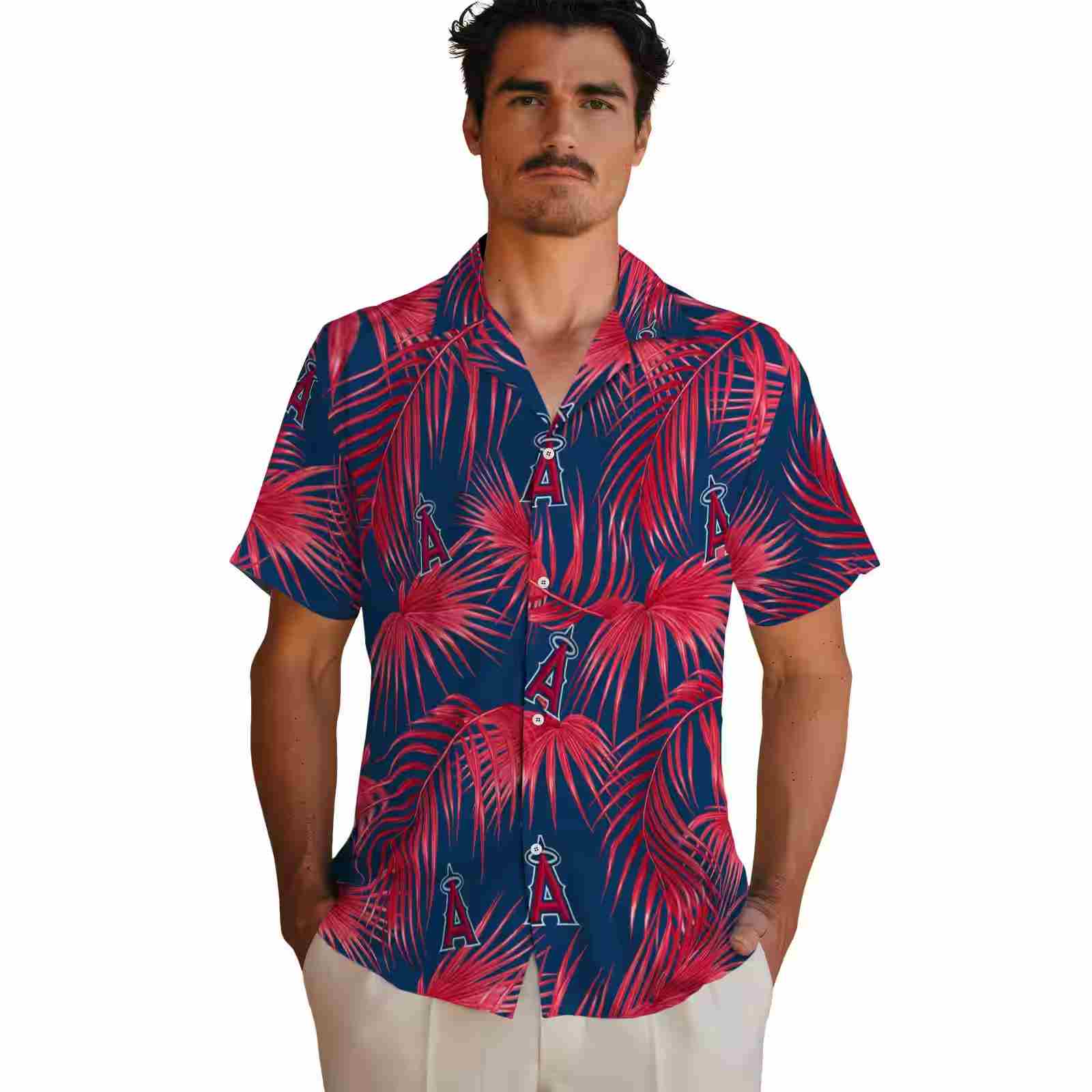 los angeles angels leafy palms blue hawaiian shirt fashion forward