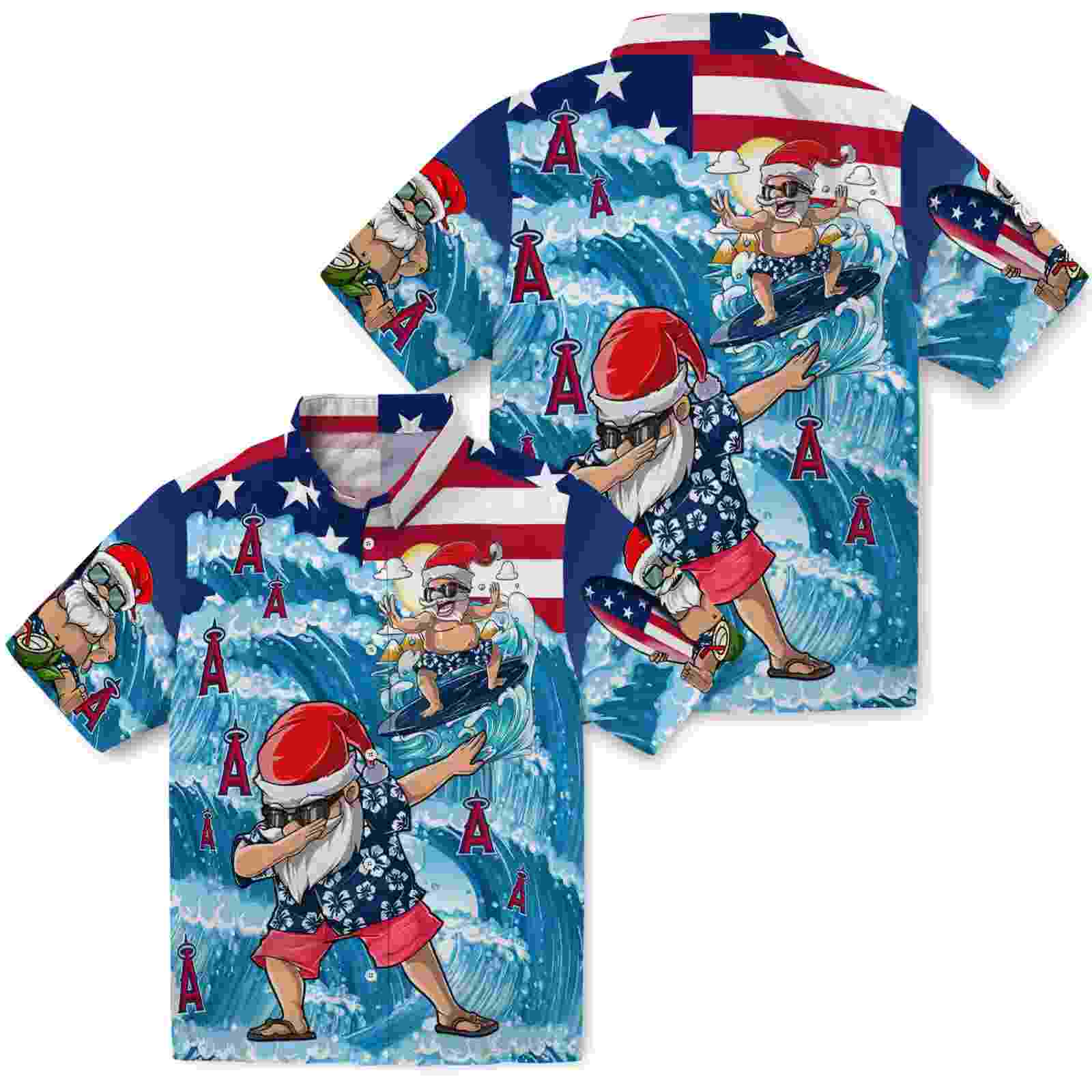 los angeles angels surfing santa blue hawaiian shirt high quality