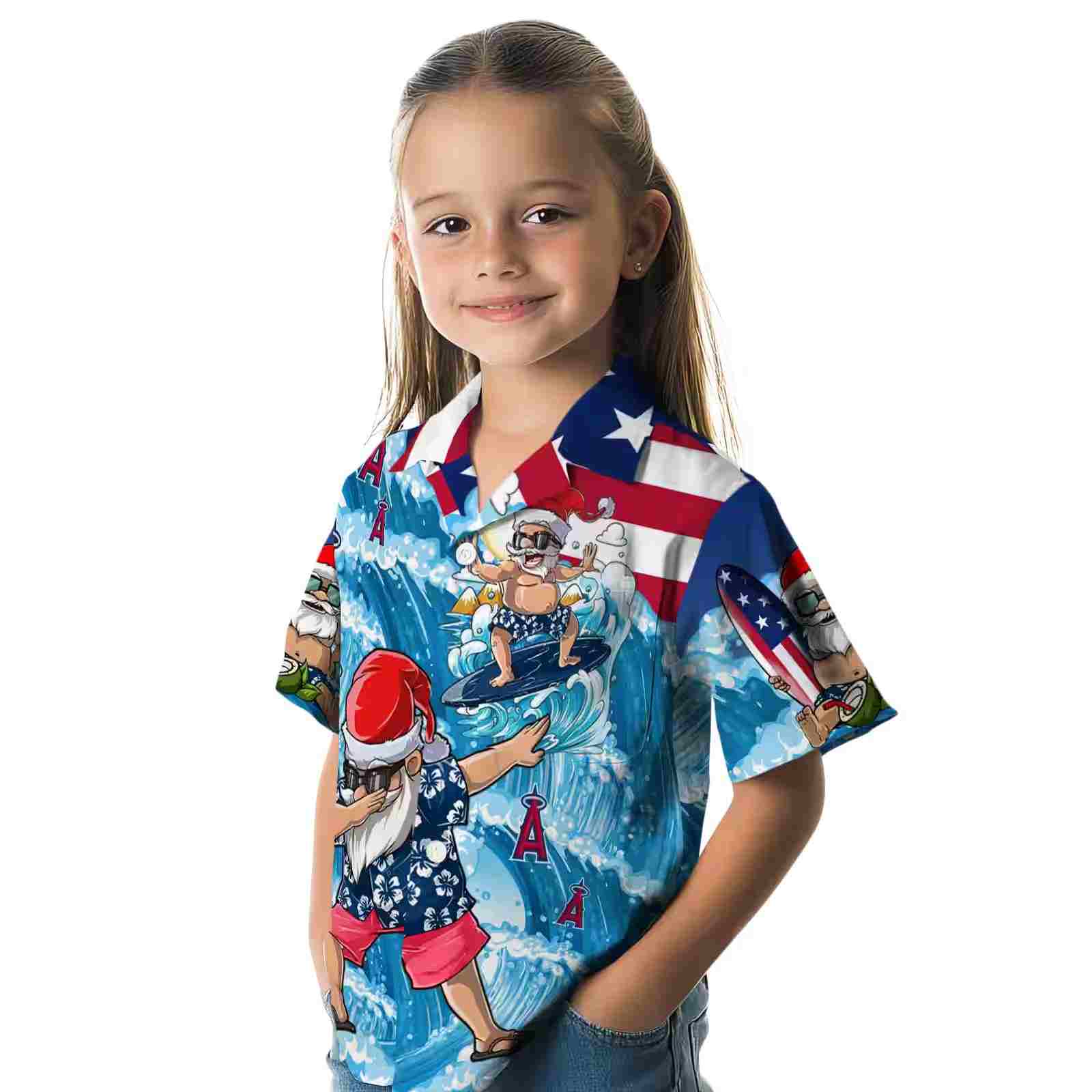 los angeles angels surfing santa blue hawaiian shirt premium grade