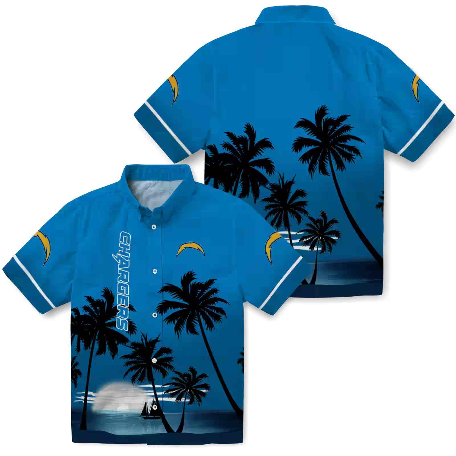 los angeles chargers beach sunset blue black hawaiian shirt high quality