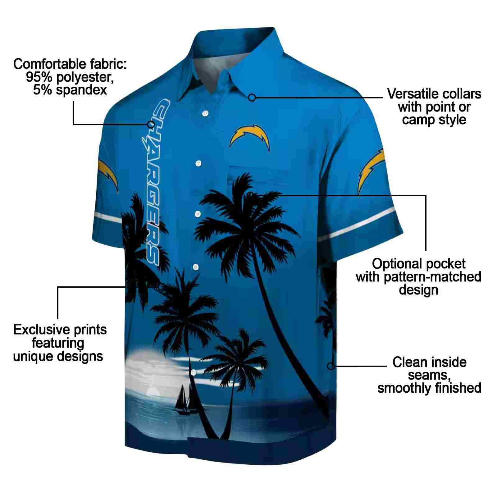 los angeles chargers beach sunset blue black hawaiian shirt new arrival