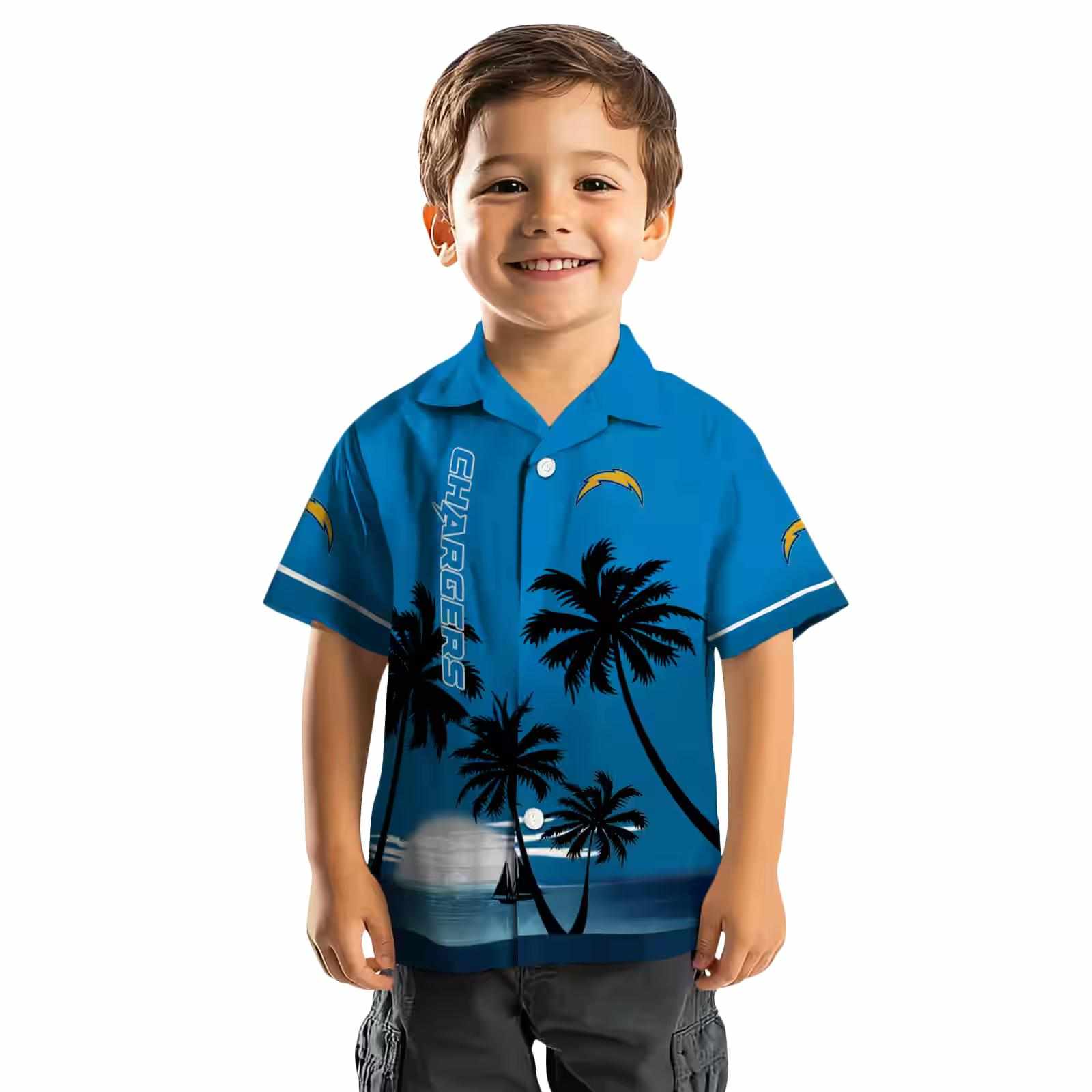 los angeles chargers beach sunset blue black hawaiian shirt top rated