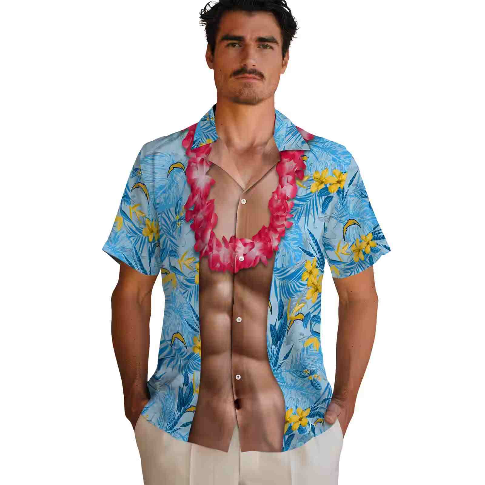 los angeles chargers chest illusion blue hawaiian shirt fashion forward