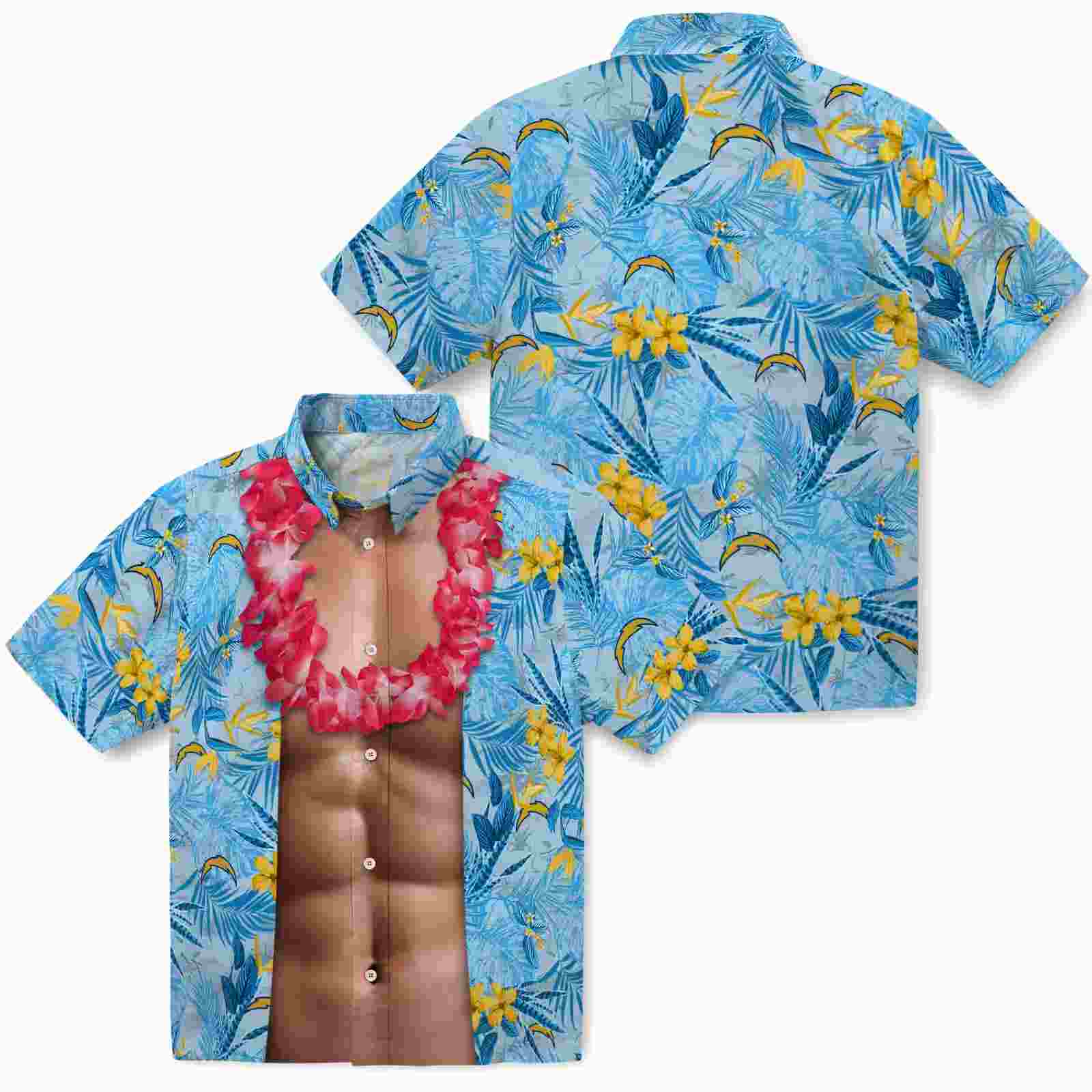 los angeles chargers chest illusion blue hawaiian shirt high quality