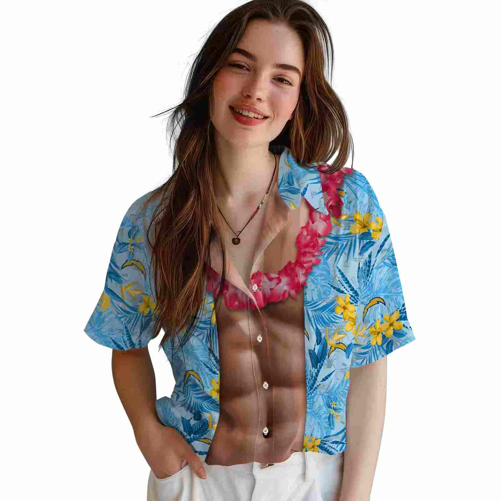 los angeles chargers chest illusion blue hawaiian shirt latest model