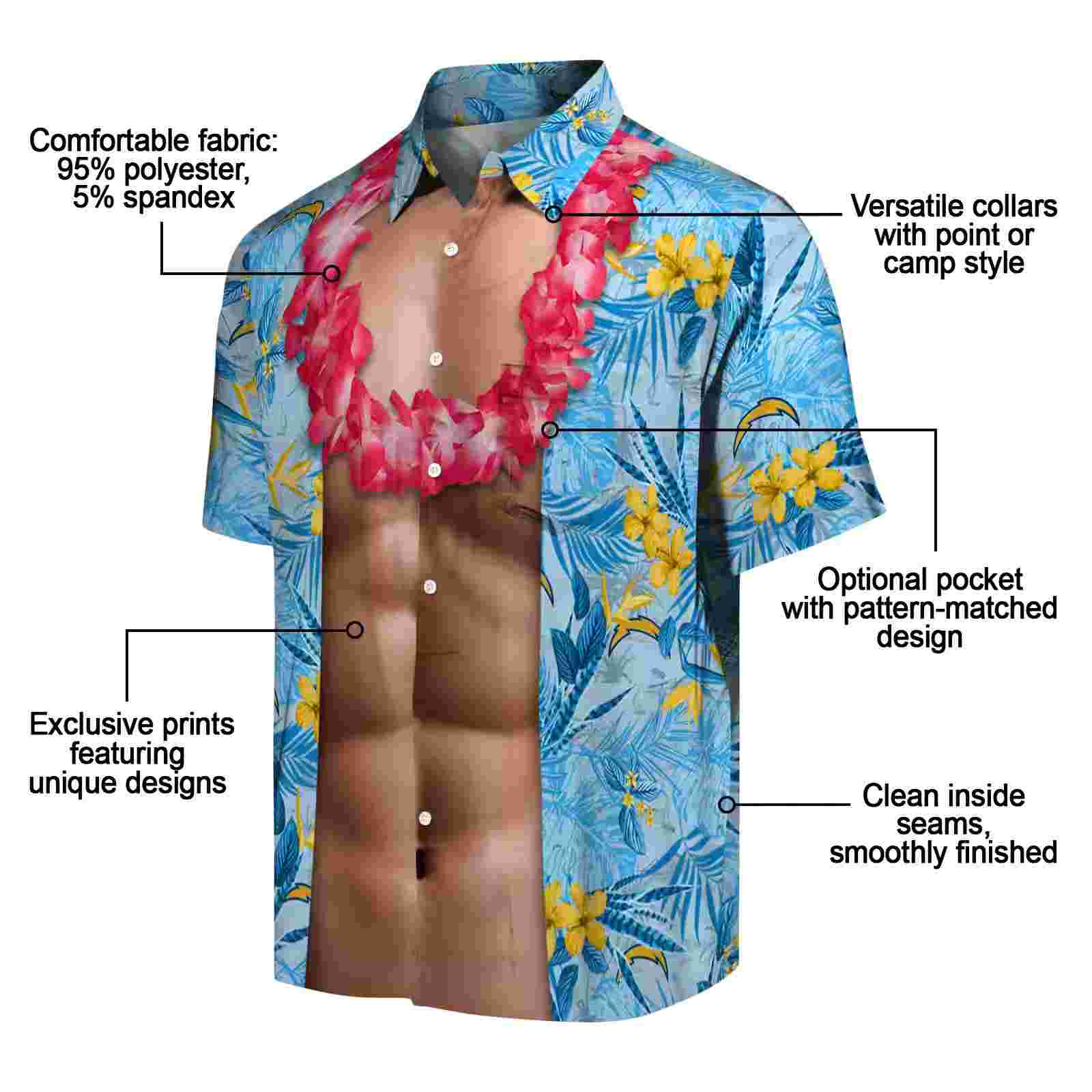 los angeles chargers chest illusion blue hawaiian shirt new arrival