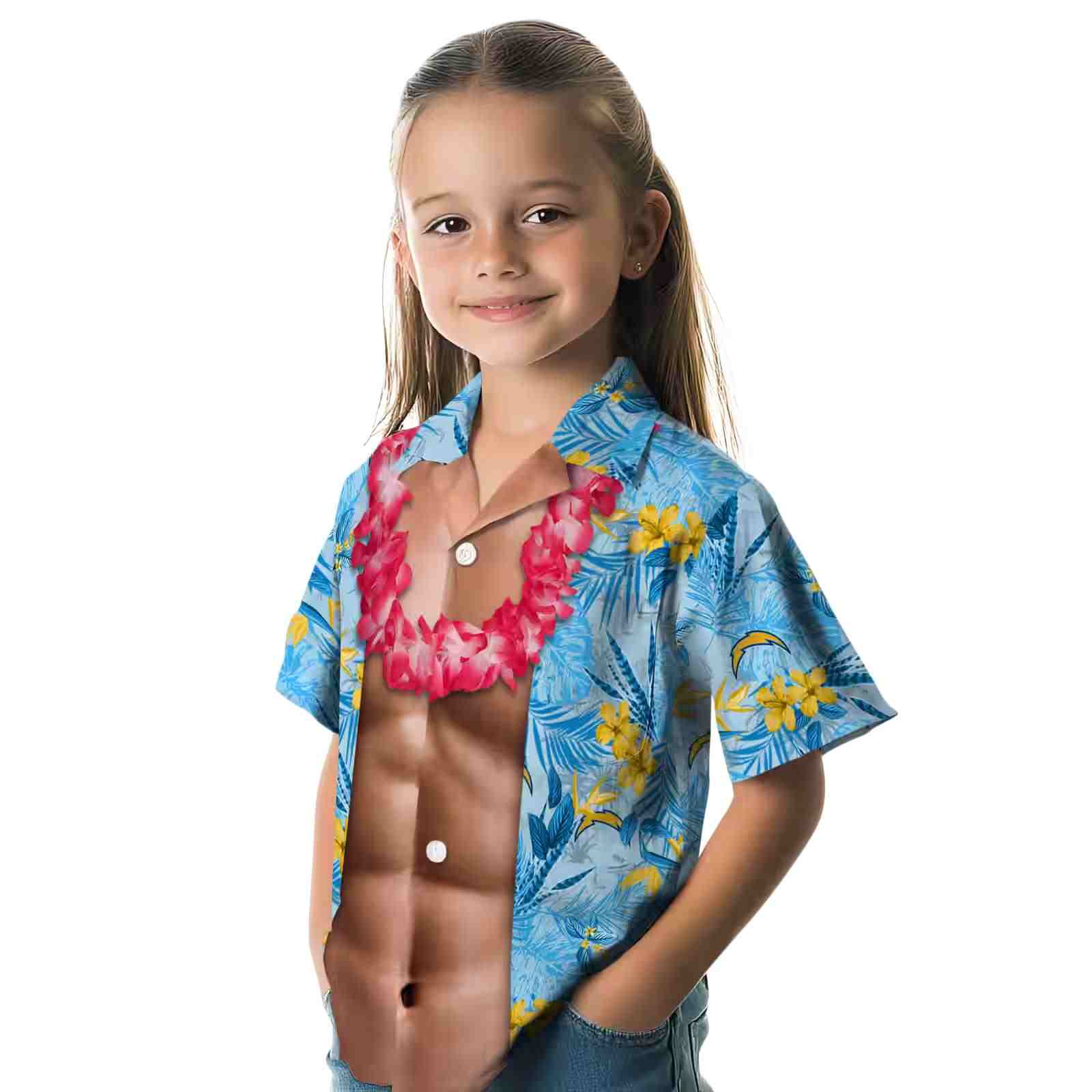 los angeles chargers chest illusion blue hawaiian shirt premium grade