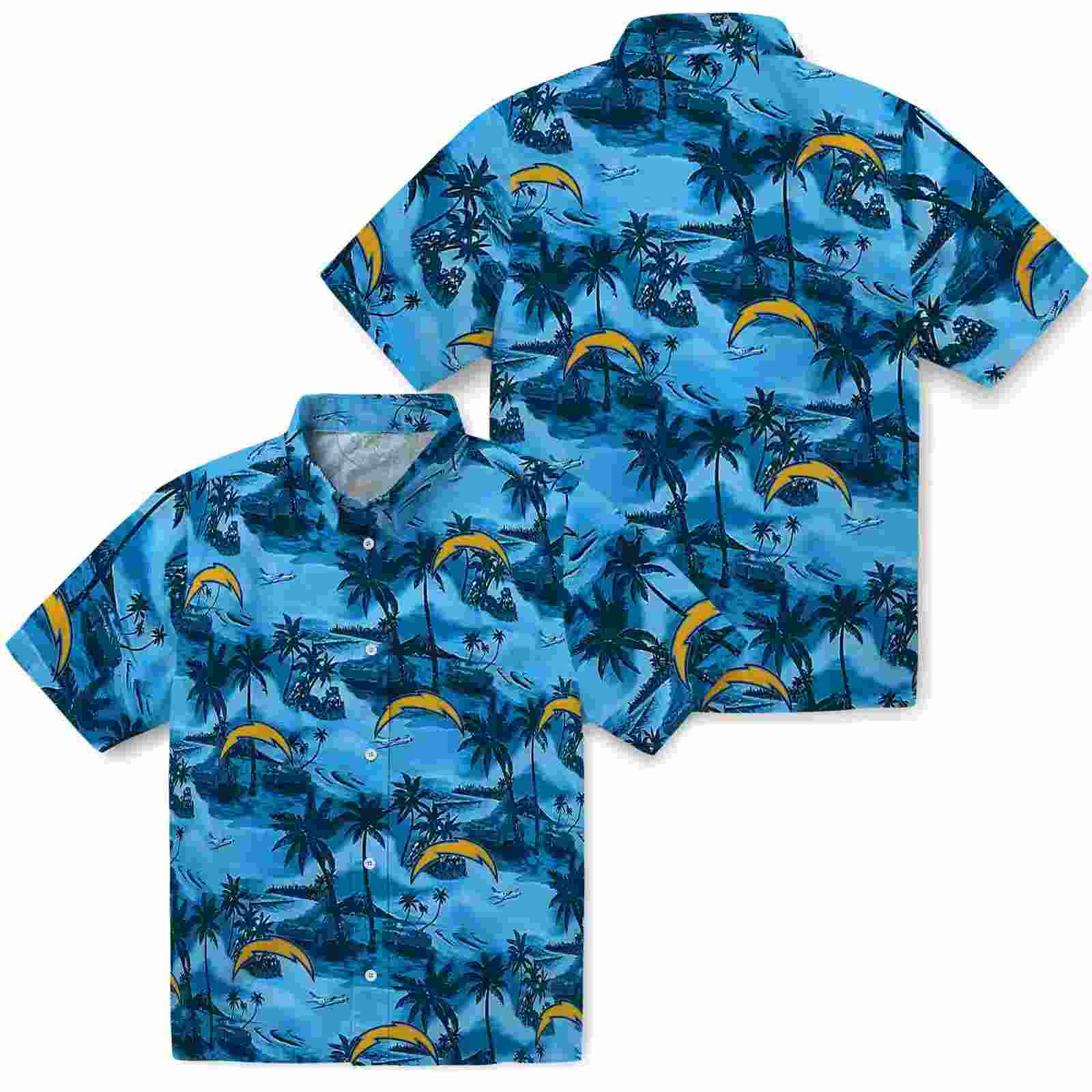 los angeles chargers coastal palms blue hawaiian shirt high quality