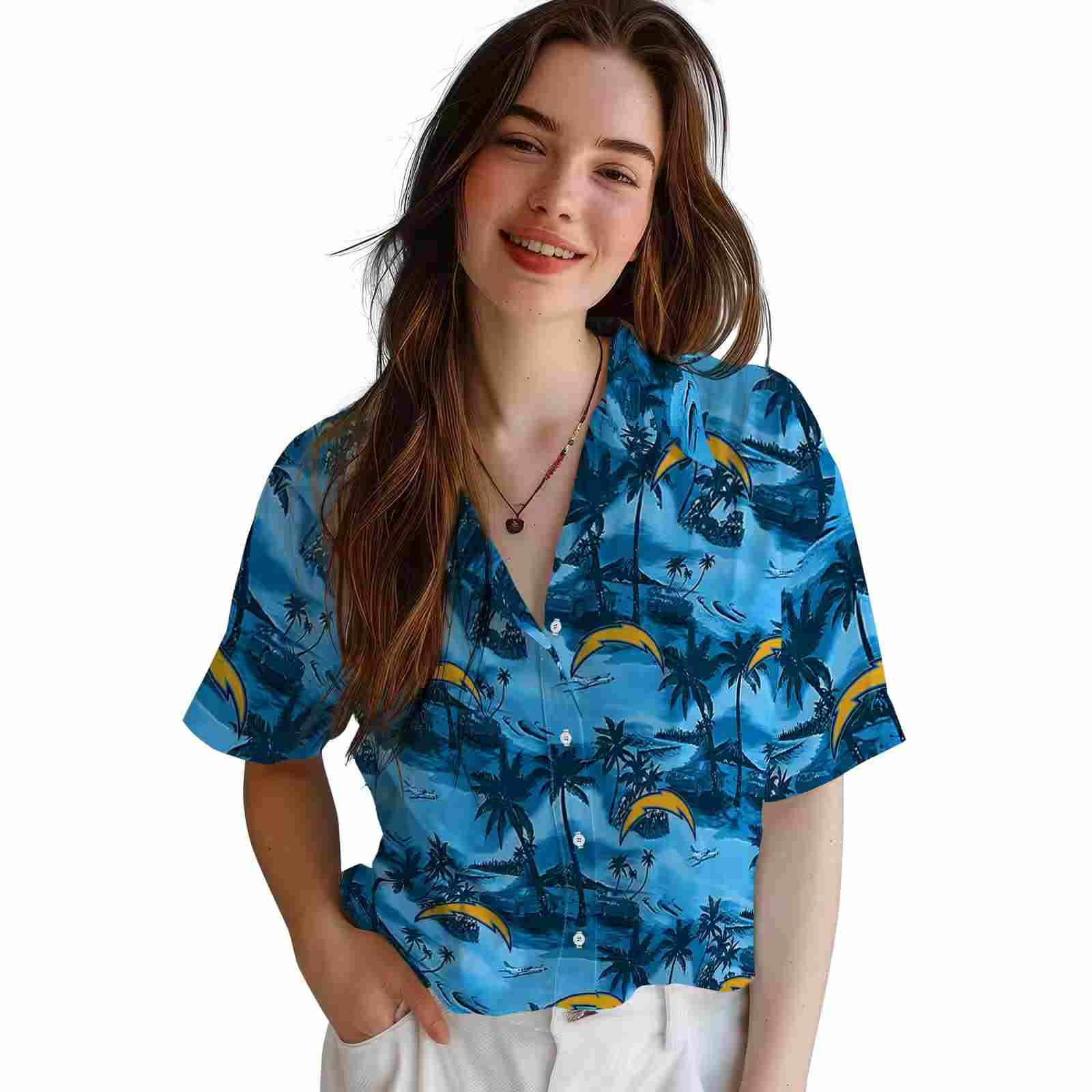 los angeles chargers coastal palms blue hawaiian shirt latest model