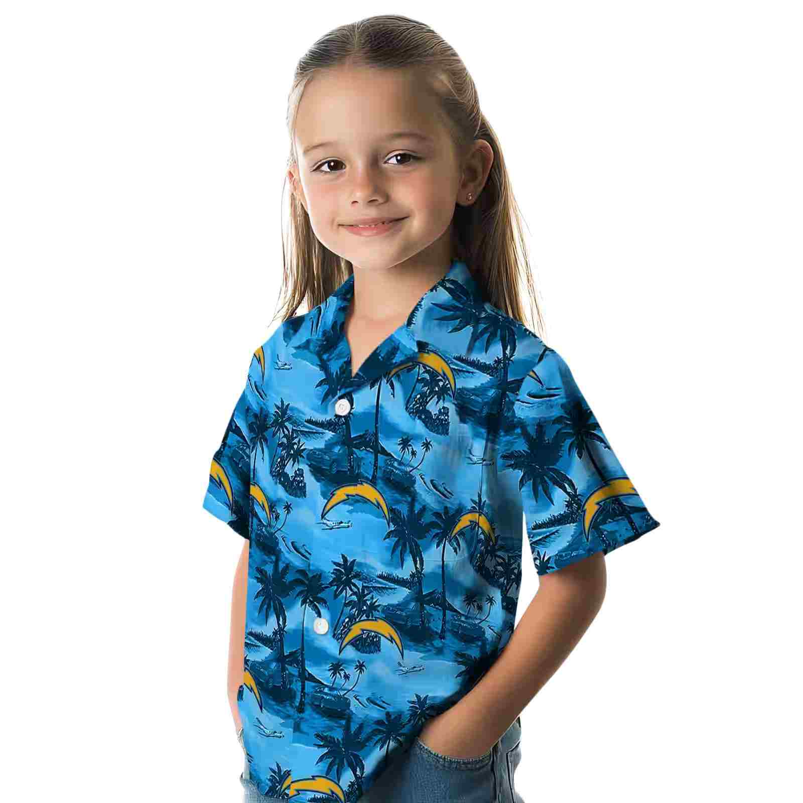 los angeles chargers coastal palms blue hawaiian shirt premium grade