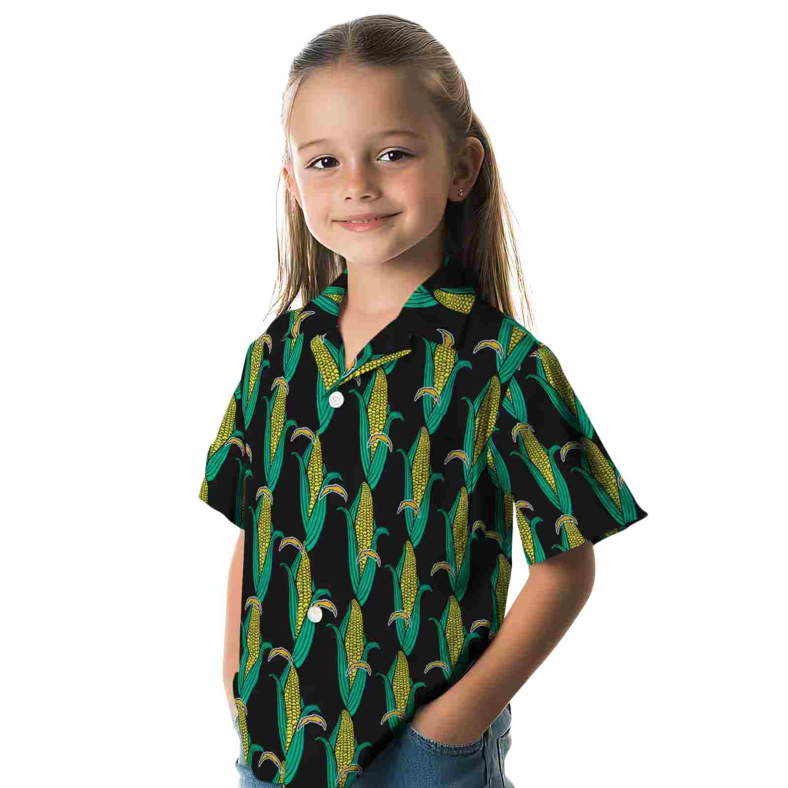 los angeles chargers corn motifs black green hawaiian shirt premium grade