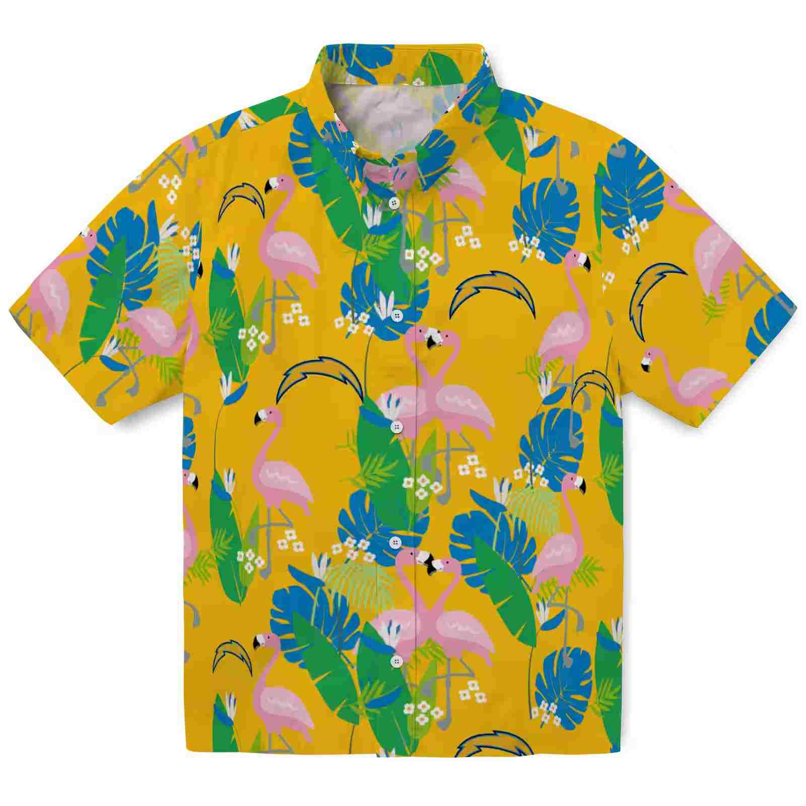 Los Angeles Chargers Flamingo Foliage Blue Green Hawaiian Shirt