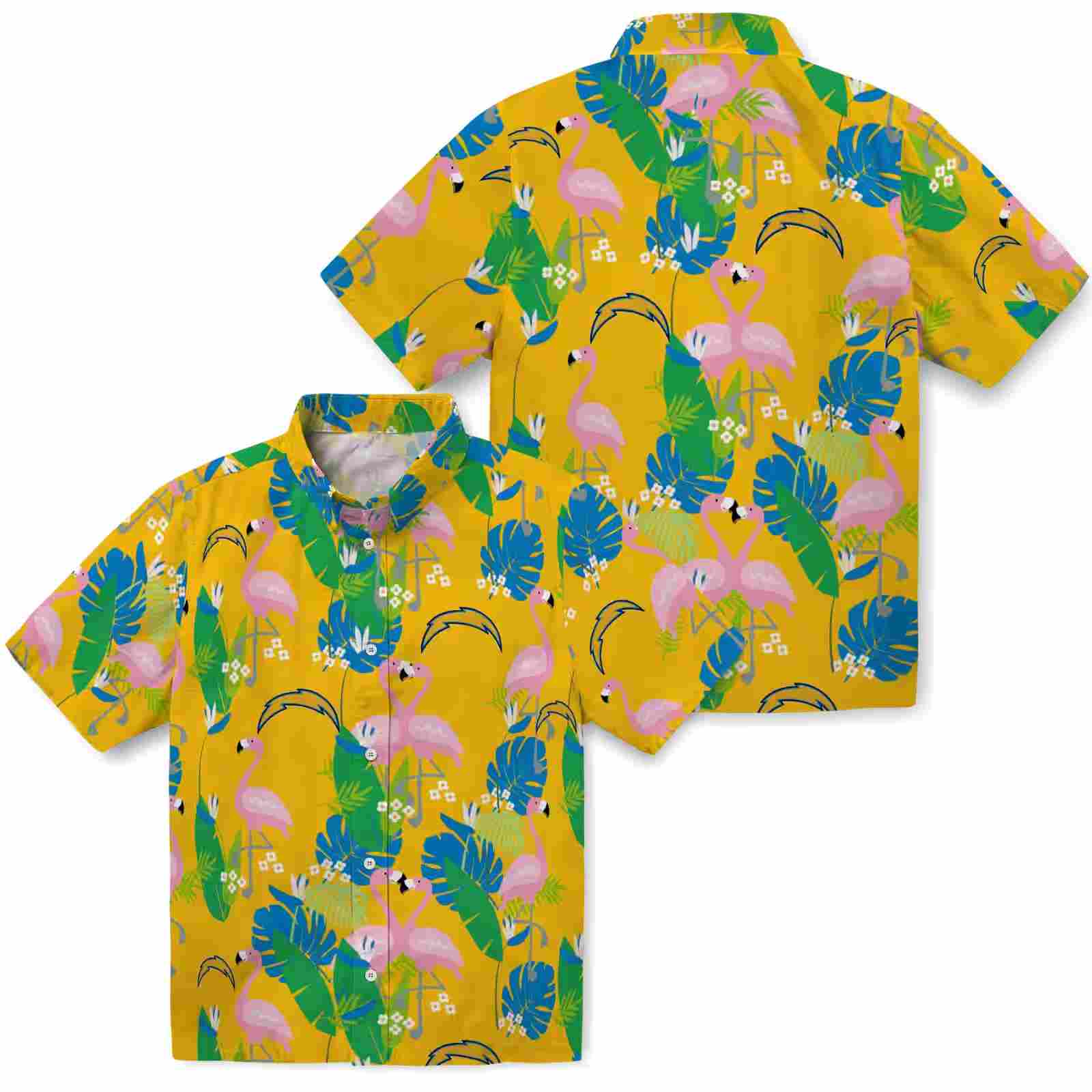 los angeles chargers flamingo foliage blue green hawaiian shirt high quality