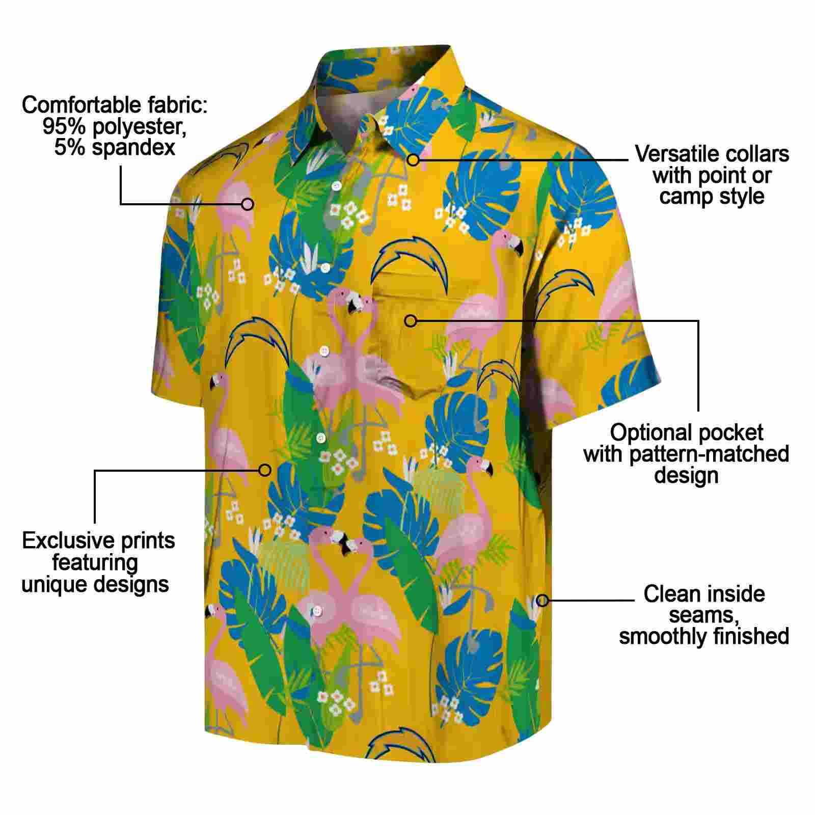 los angeles chargers flamingo foliage blue green hawaiian shirt new arrival