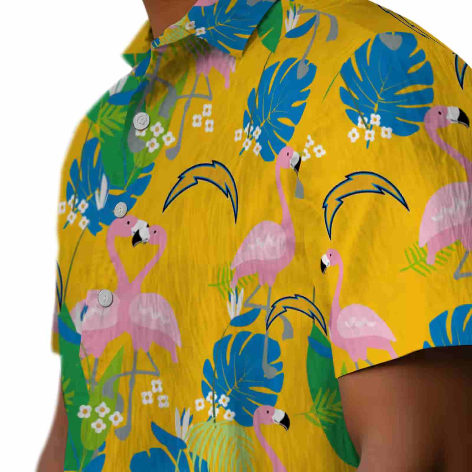 los angeles chargers flamingo foliage blue green hawaiian shirt trendy