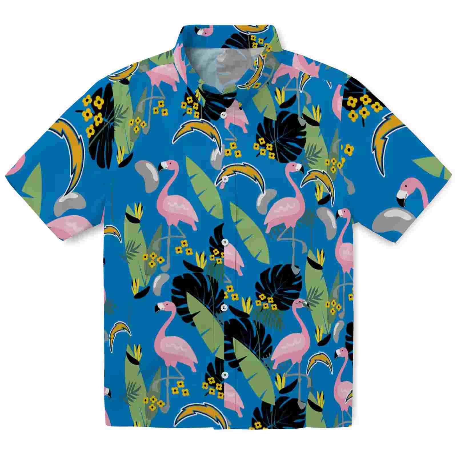 Los Angeles Chargers Flamingo Leaves Blue Hawaiian Shirt