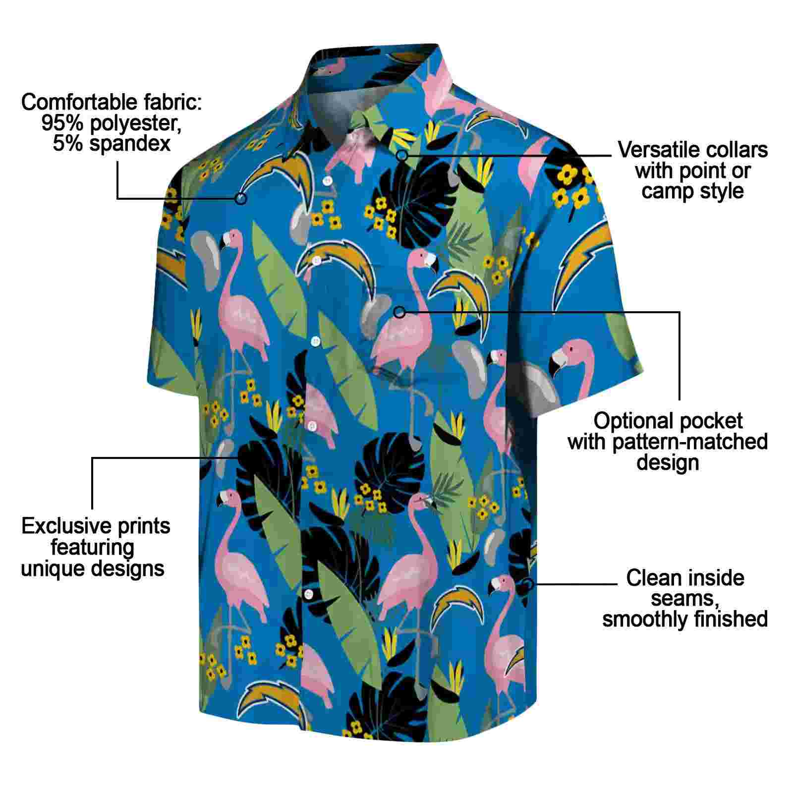 los angeles chargers flamingo leaves blue hawaiian shirt new arrival