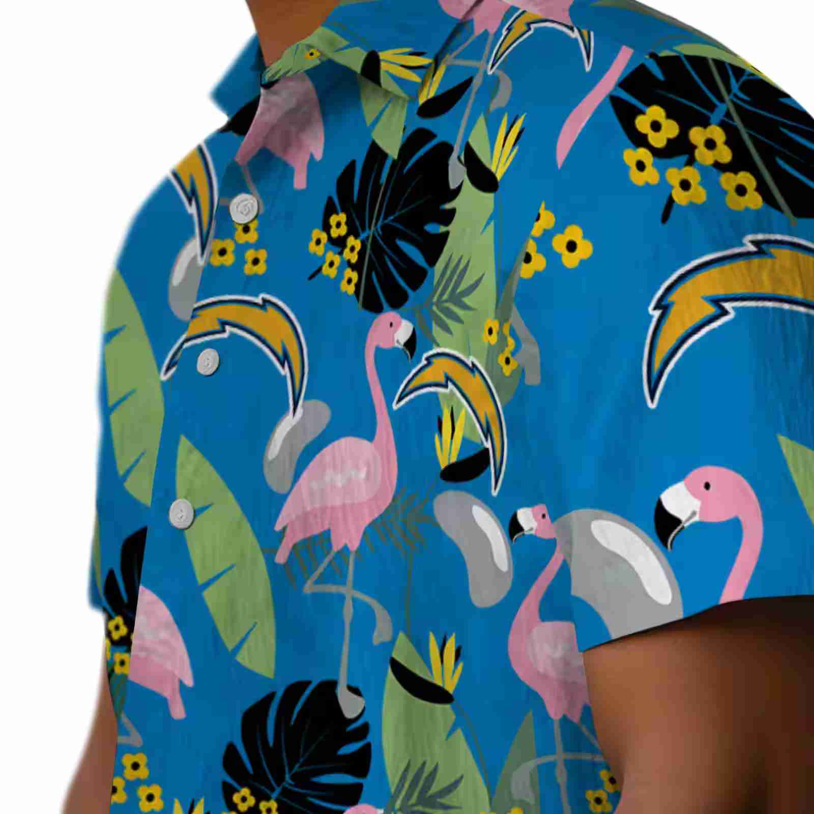 los angeles chargers flamingo leaves blue hawaiian shirt trendy