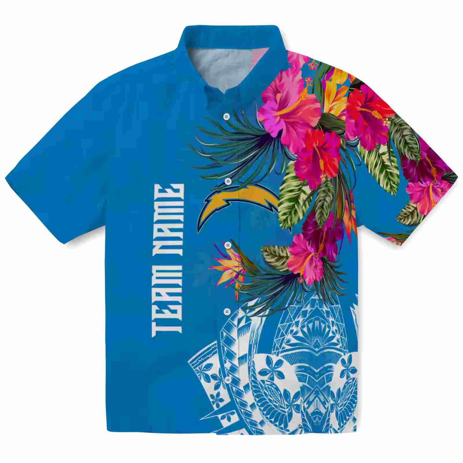 Los Angeles Chargers Floral Polynesian Blue Hawaiian Shirt