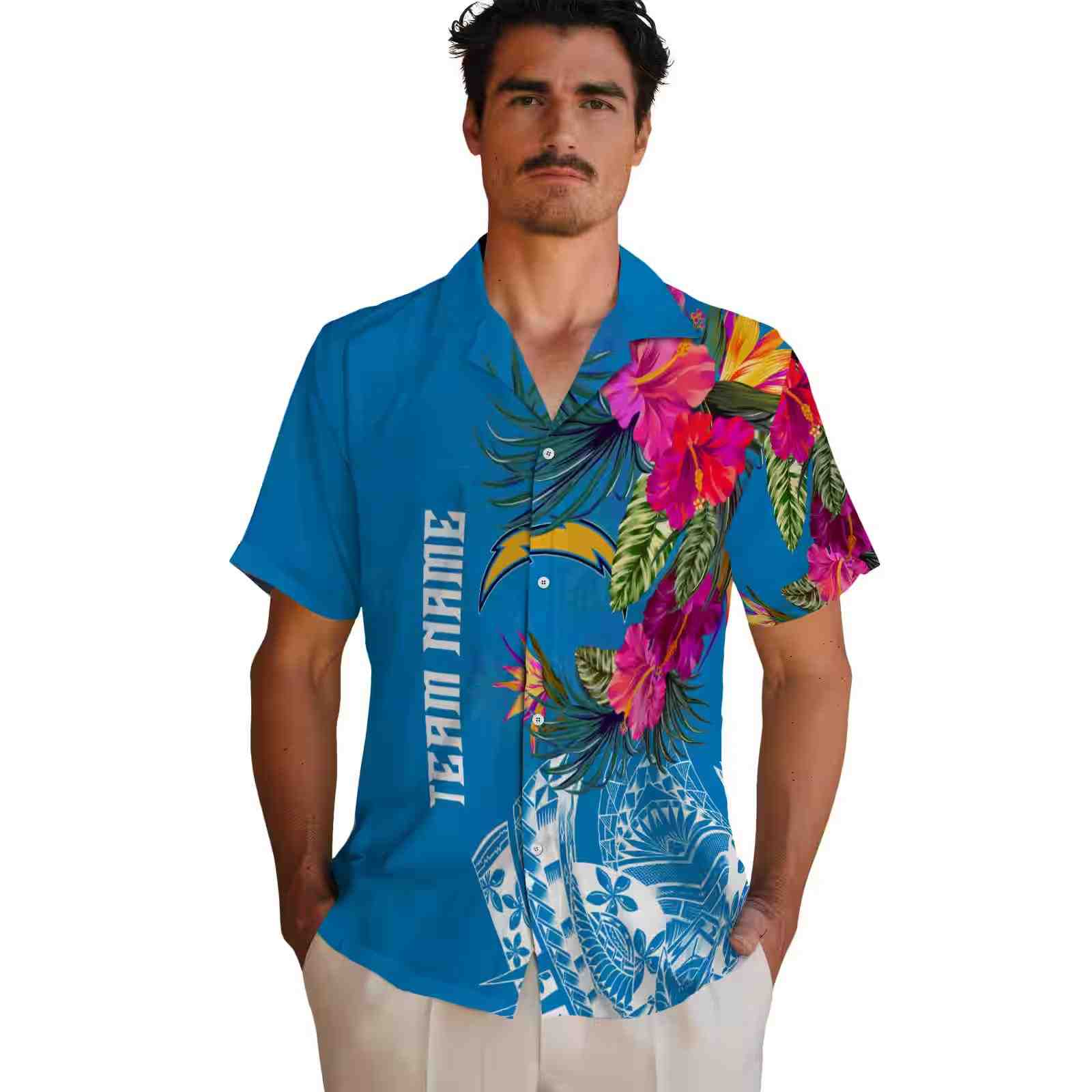 los angeles chargers floral polynesian blue hawaiian shirt fashion forward